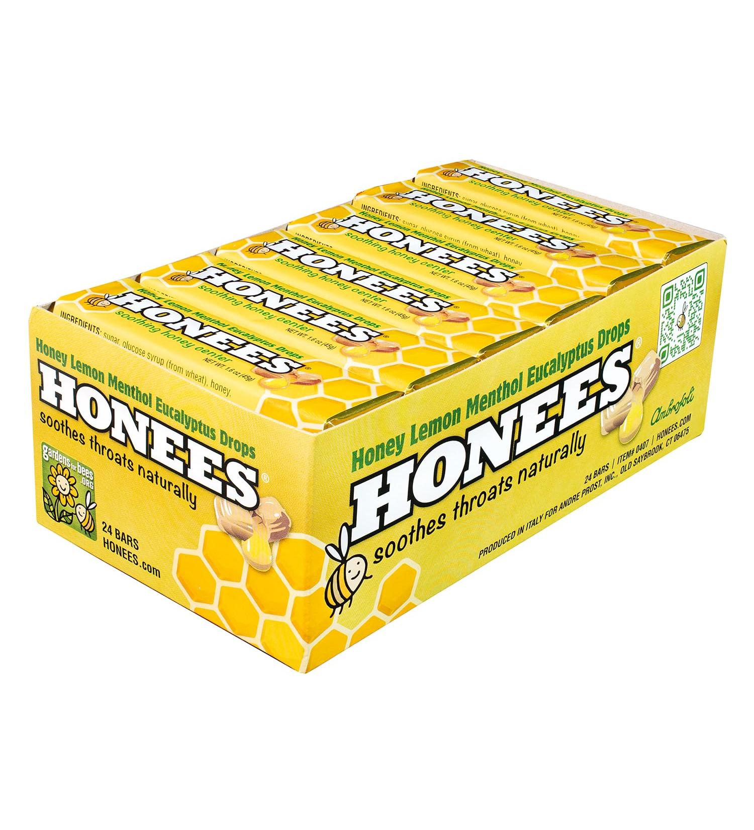Honees Filled Honey Lemon Cough Drops- Filled with Honey, Menthol, Lemon and Eucalyptus - Nothing Artificial -Natural Sore Throat Lozenges- Non-GMO (24 Pack 216 Drops) - Buy Online on GoSupps.com