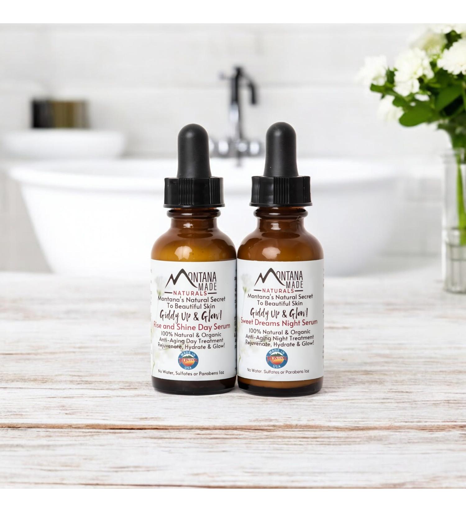 Shop Anti-Aging Skin Care Set - Organic Day & Night Face Serums with Hyaluronic Acid Vit A C E | Non-Toxic Natural Moisturizer - Buy Online on GoSupps.com