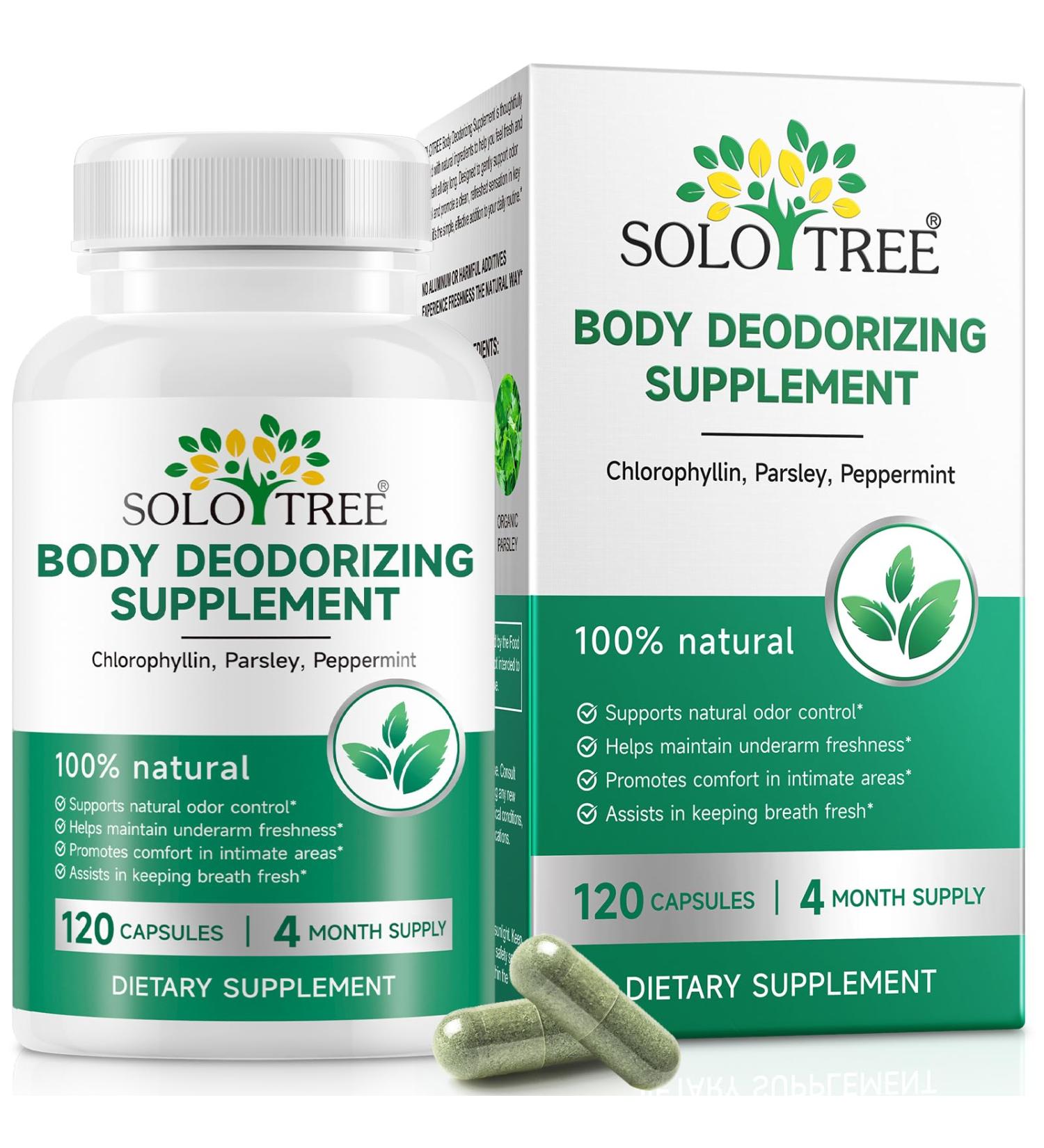 Body Deodorizing Supplement | 120 Vegan Capsules | Reduce Odor in Underarms Intimate Areas & Oral | Natural Internal Deodorant Chlorophyll Capsules for Women & Men - Buy Online on GoSupps.com