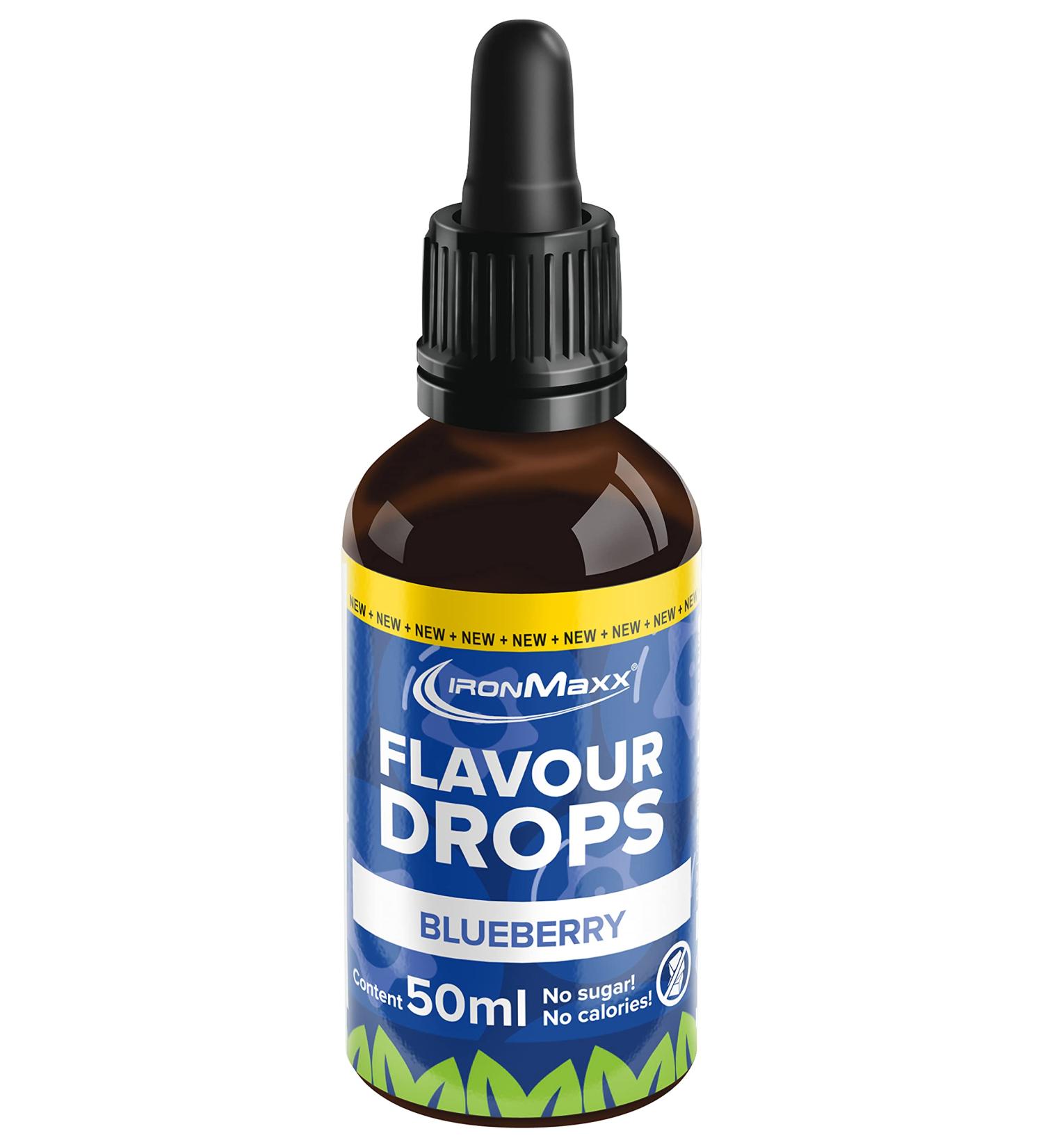 Ironmaxx Blueberry Flavor Drops - 50ml | Calorie-Free & Sugar-Free | Vegan Aromas for Food Sweetening | Practical Dripper Closure - Buy Online on GoSupps.com