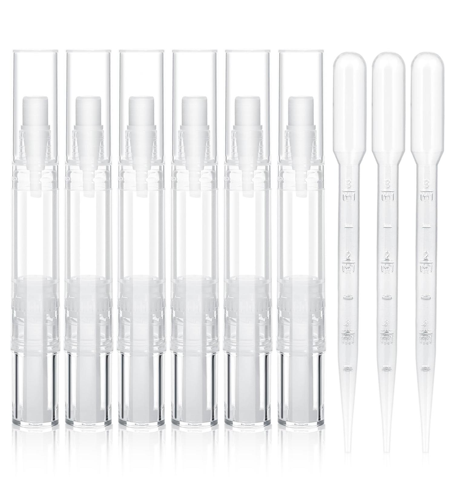 6pcs 3ml Empty Cuticle Oil Pen with 3pcs Pipettes Transparent Twist Pen Refillable Empty Nail Oil Pens for Applicator Lip Gloss Dispenser With Brush Tip Eyelash Growth Liquid Tube Cosmetic Container - Buy Online on GoSupps.com