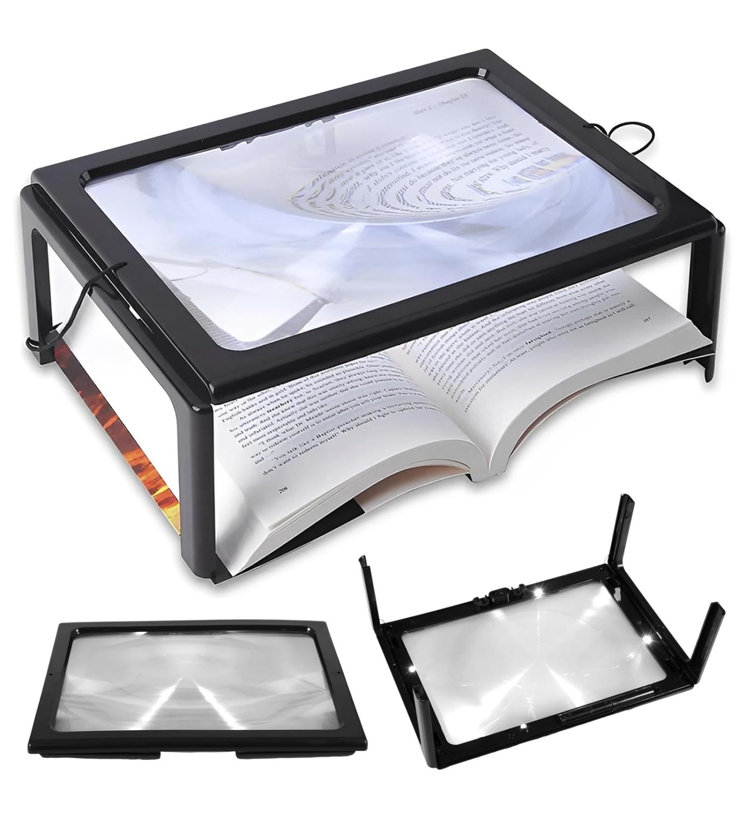 3X Magnifying Glass with LED Light for Reading Page Magnifier for Reading Full Page Rectangle Lighted Magnifier Large Viewing Area for Low Vision Person and Seniors - Buy Online on GoSupps.com