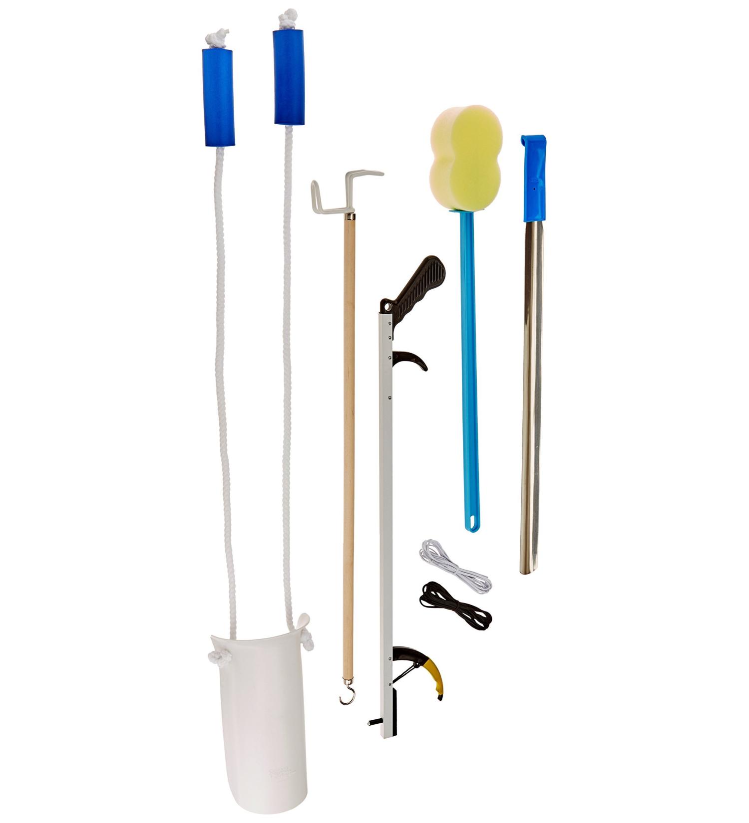 Sammons Preston - 49850 Complete Hip Replacement Kit, Recovery Kit with Assorted Daily Living Tools Including Sock Aid, 24" Shoehorn, 26" Reacher Tool, Bath Sponge, Dressing Stick, 26" Shoelaces 1-(Pack)