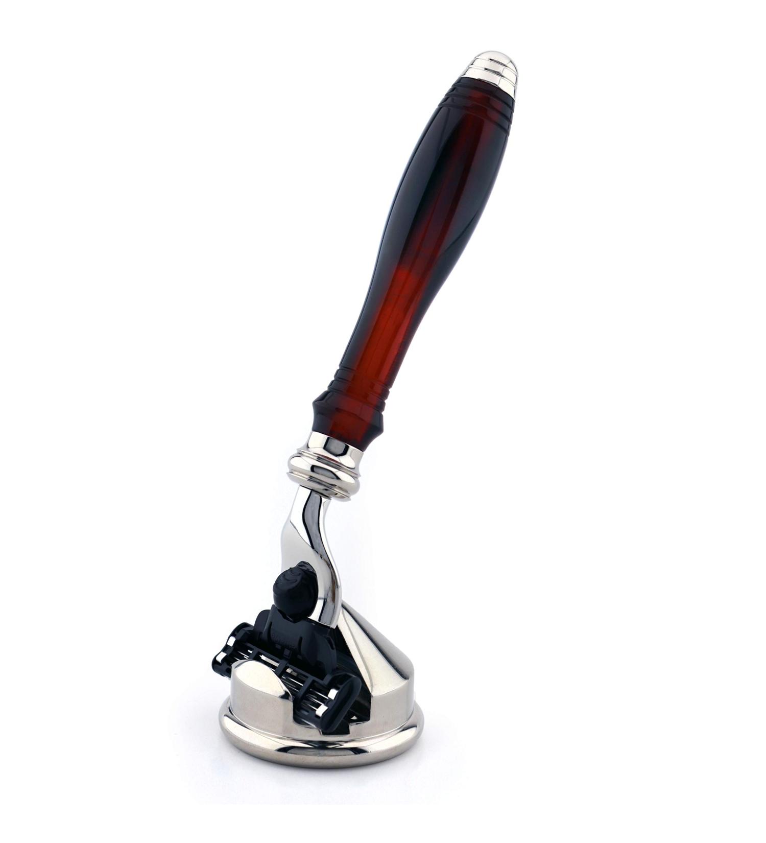 Luxury Turtle Replica Razor & Stand Duo - Premium Resin Handle Chrome-Plated Stainless Steel Compatible with Triple Cutting Cartridge - Buy Online on GoSupps.com