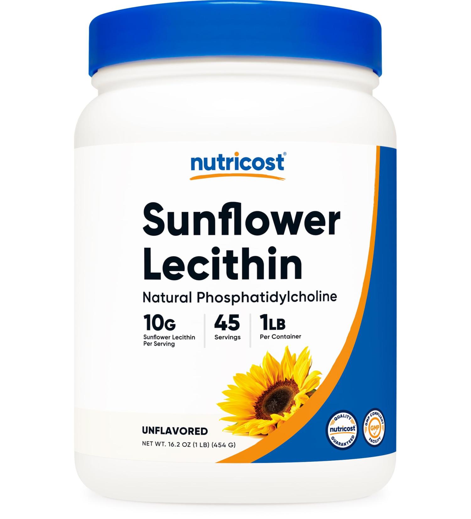 Nutricost Sunflower Lecithin (1 Pound) - Natural Phosphatidylcholine Vegan Gluten-Free GMO-Free - Buy Online on GoSupps.com