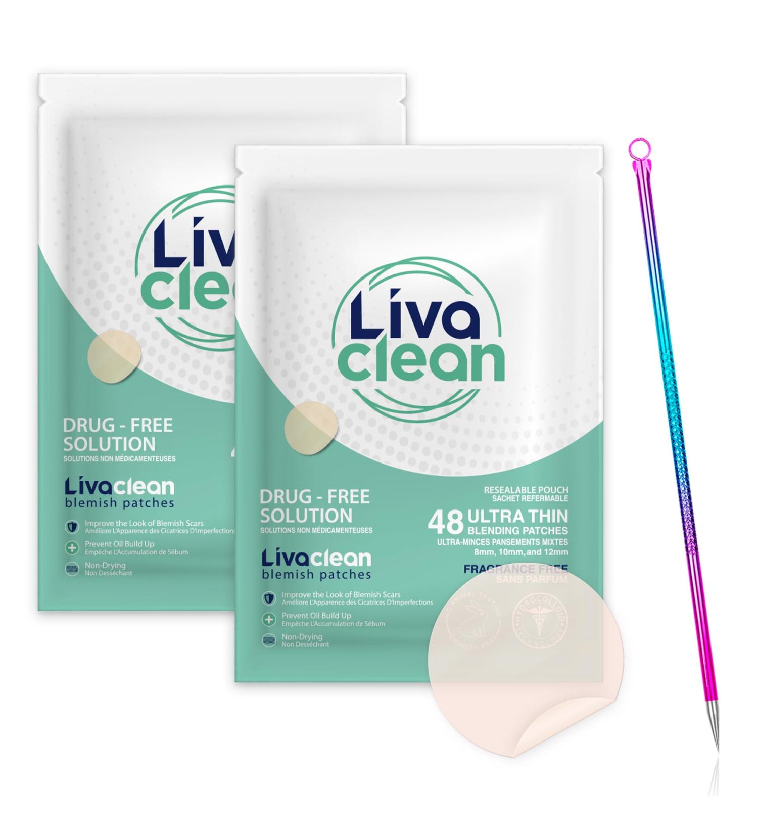 LivaClean (96 Count 2 Pack) Hydrocolloid Patches & Rainbow Blackhead Tool Hydrocolloid Patches for Face Hydrocolloid Gunk Catcher Hydrocolloid Covers 2 Pack + BH Tool (Rainbow) - Buy Online on GoSupps.com