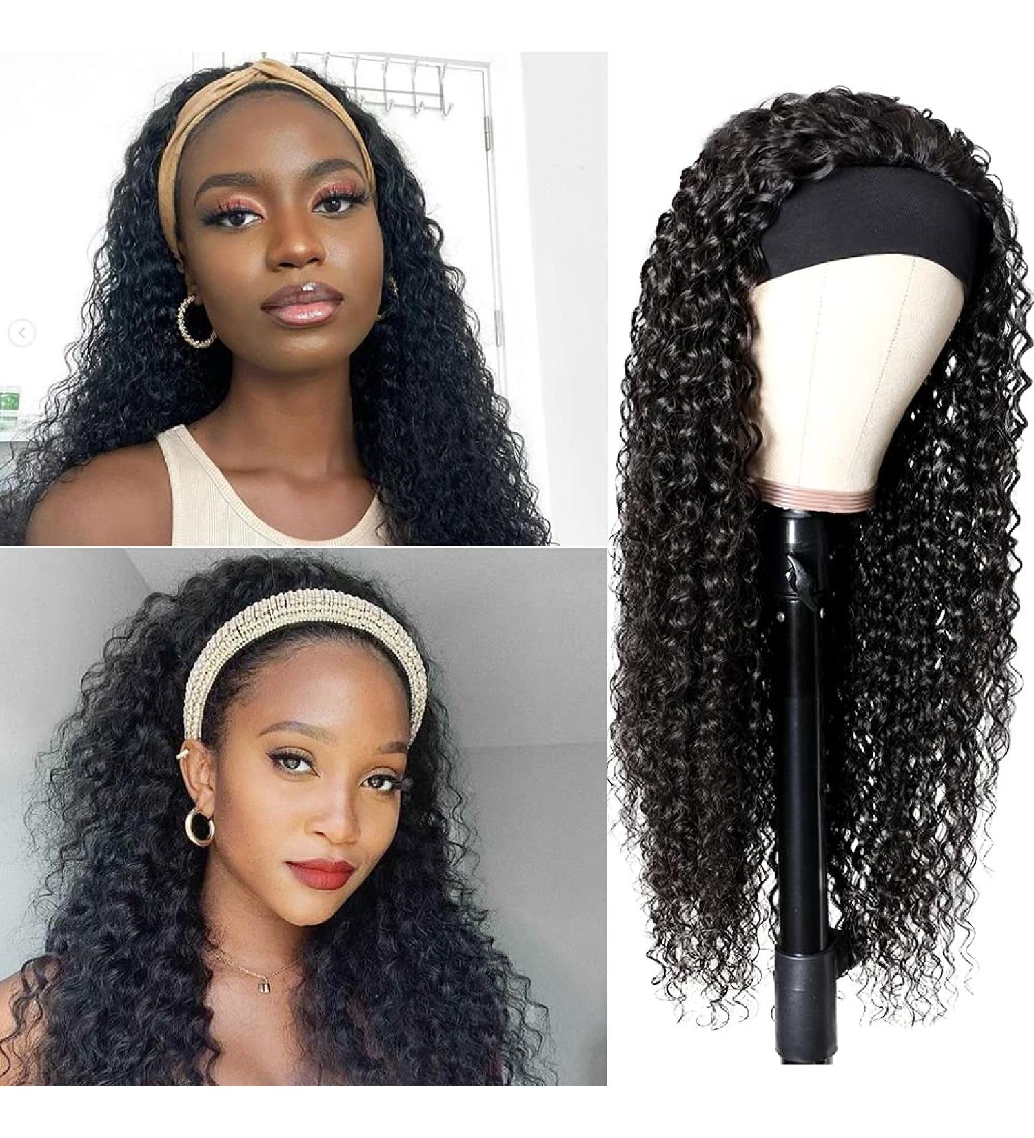 SIADEE Brazilian Curly Human Hair Headband Wig for Black Women - 14 Inch, 150% Density Natural Black, Glueless None Lace Front, Machine Made - Pack of 1 - Buy Online on GoSupps.com