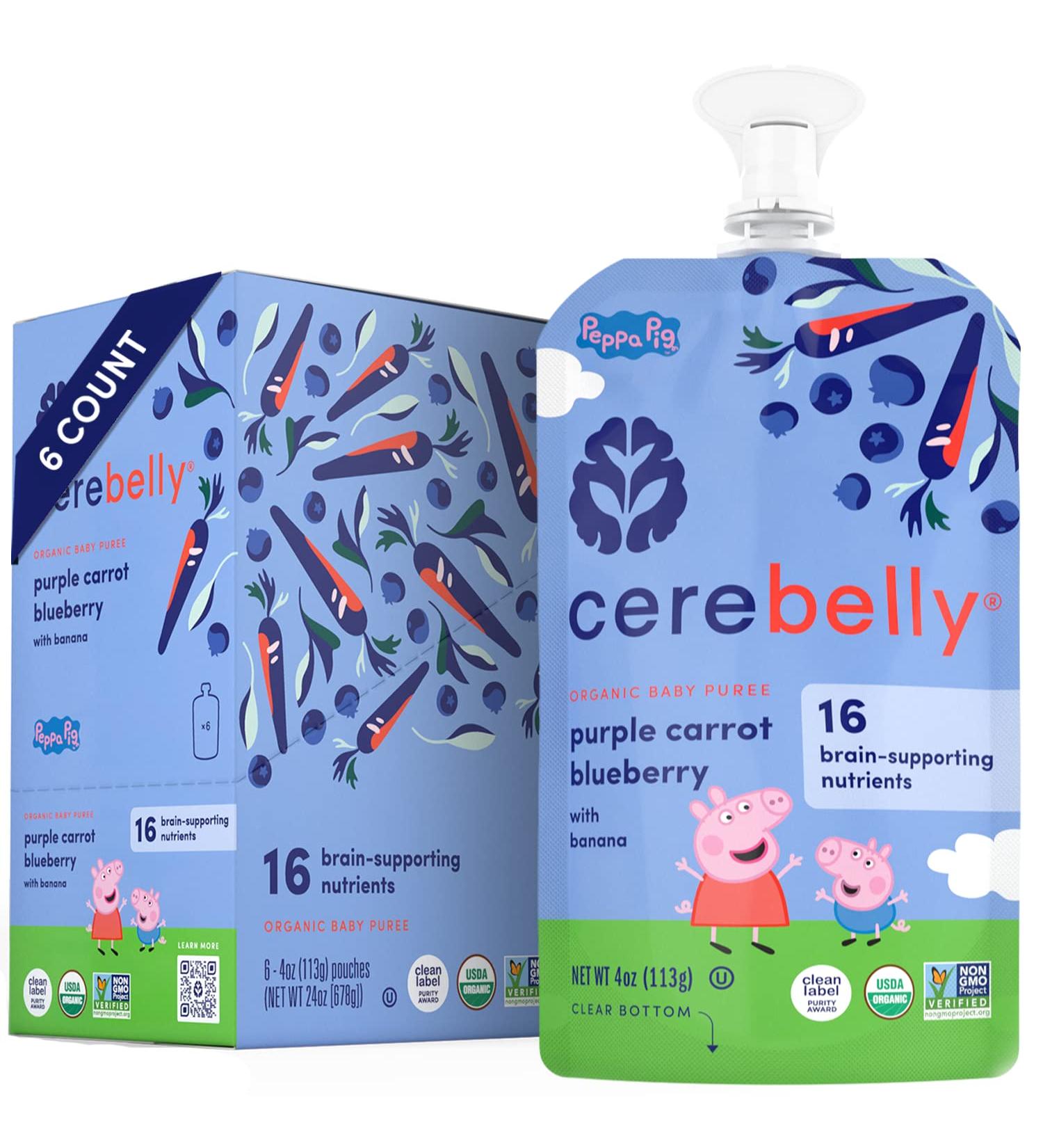 Cerebelly Stage 1 Baby Food Pouches - Purple Carrot Blueberry Smoothie (Pack of 6) | Organic Toddler Snacks with 16 Brain-supporting Nutrients | No Added Sugar | 4 Ounce - Buy Online on GoSupps.com