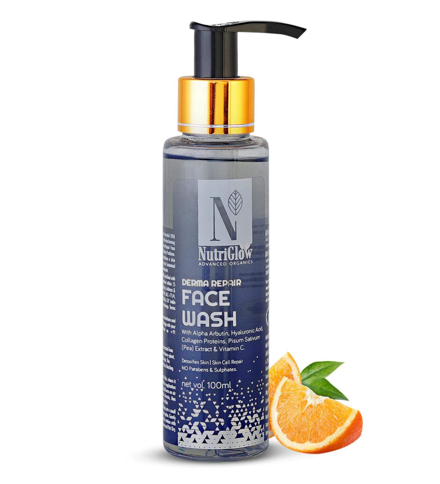 NutriGlow Advanced Organics Derma Repair Face Wash - Revitalize Brighten & Smooth Skin | 100ml Almond - Buy Online on GoSupps.com