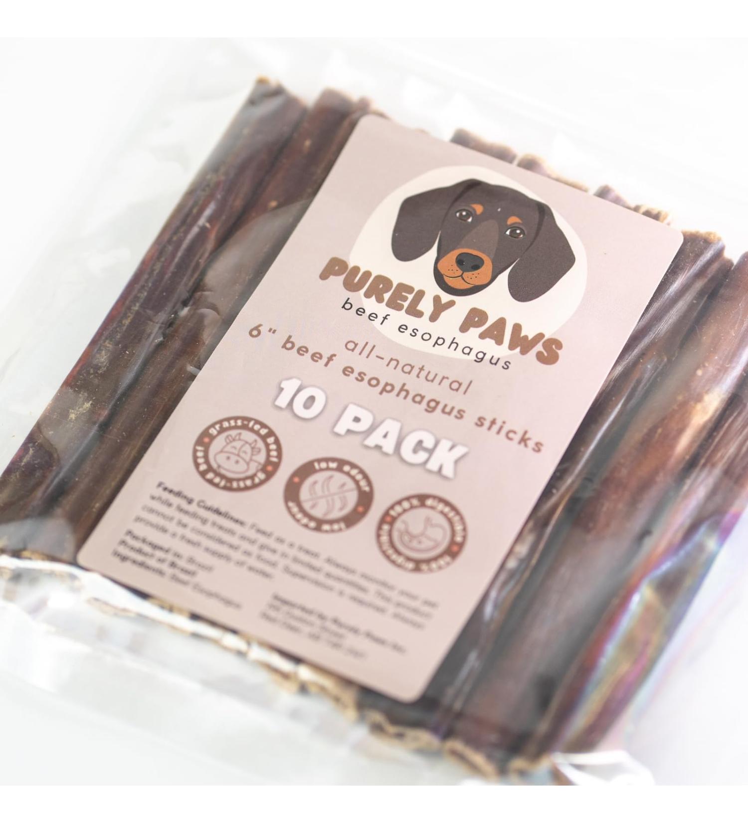 Purely Paws All-Natural Beef Esophagus Sticks - Safe High-Reward Dog Chew Sticks- Rawhide Free - (6" 10 Count) 6" (10 Pack) - Buy Online on GoSupps.com