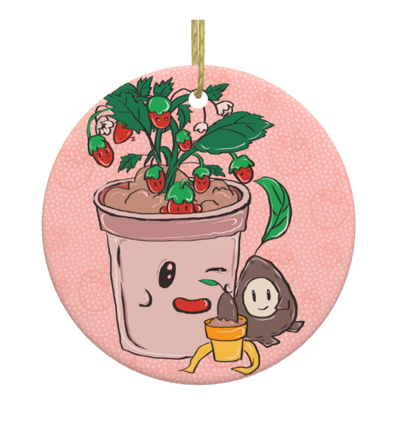 YYHHAOFA Sunflower Seeds and Strawberries Prints Christmas Ceramic Round Pendant Decoration - Festive Hanging Ornament for Stores and Homes -2.9 in - Buy Online on GoSupps.com