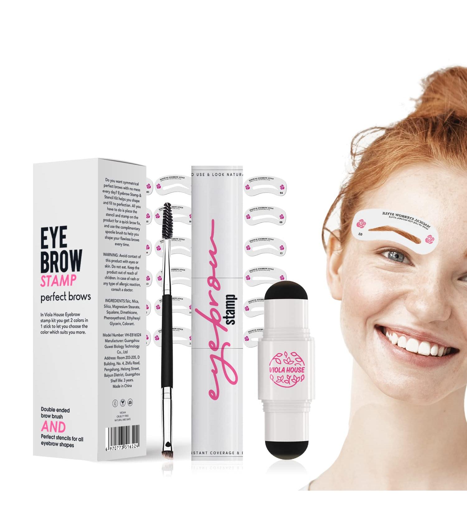 VIOLA HOUSE Eyebrow Stamp Stencil Kit 2 colors in 1 brow pencil powder 1 brush+24pcs eyebrow stamp waterproof long lasting eyebrow tinting powder(Light brown & dark brown) - Buy Online on GoSupps.com