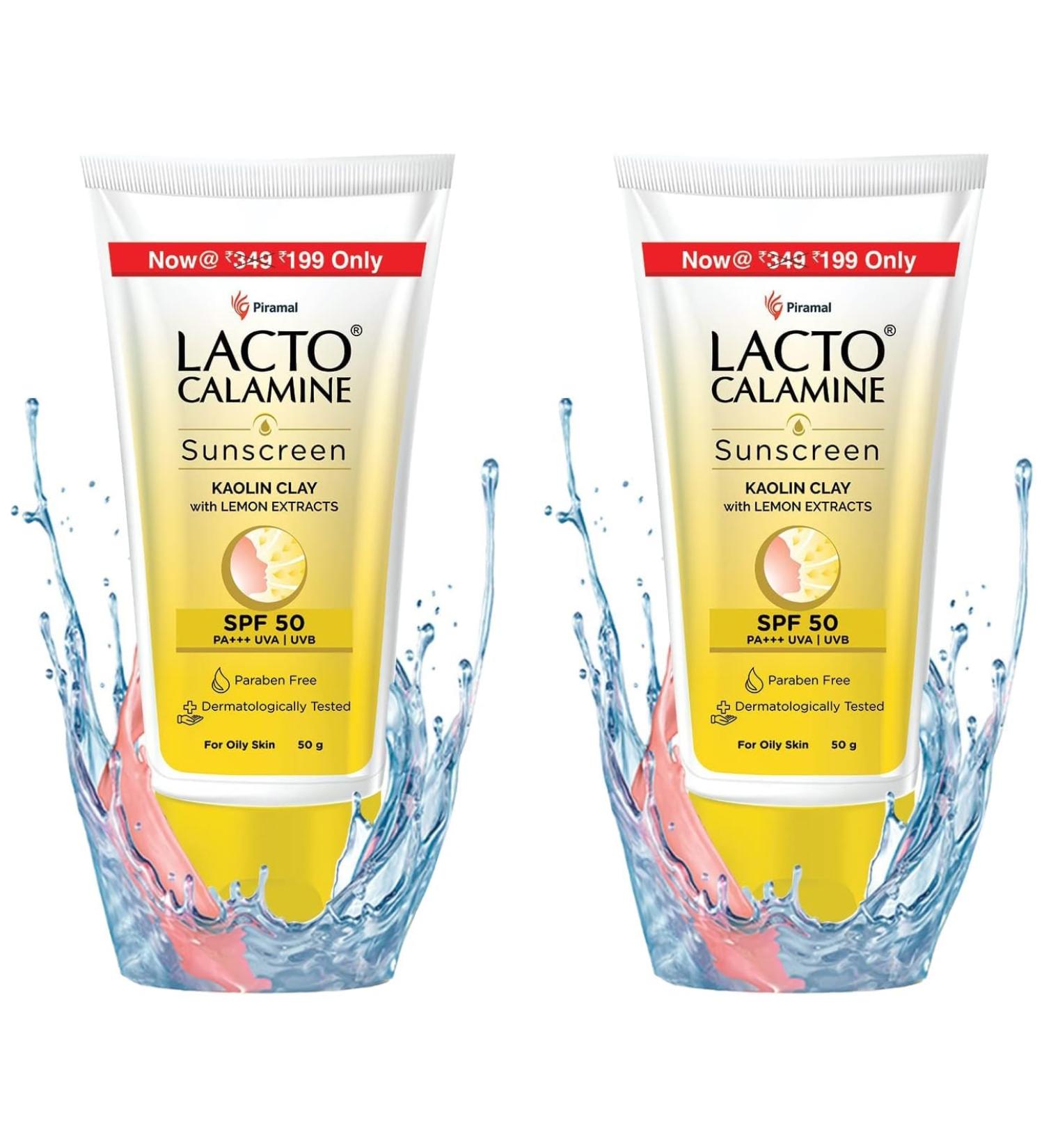 Lacto-Calmine's Sunshield Matte Look Sunscreen SPF50 PA+++ Water Resistant Paraben Free for Oily or Acne Prone Skin 50g Pack of 2 - Buy Online on GoSupps.com