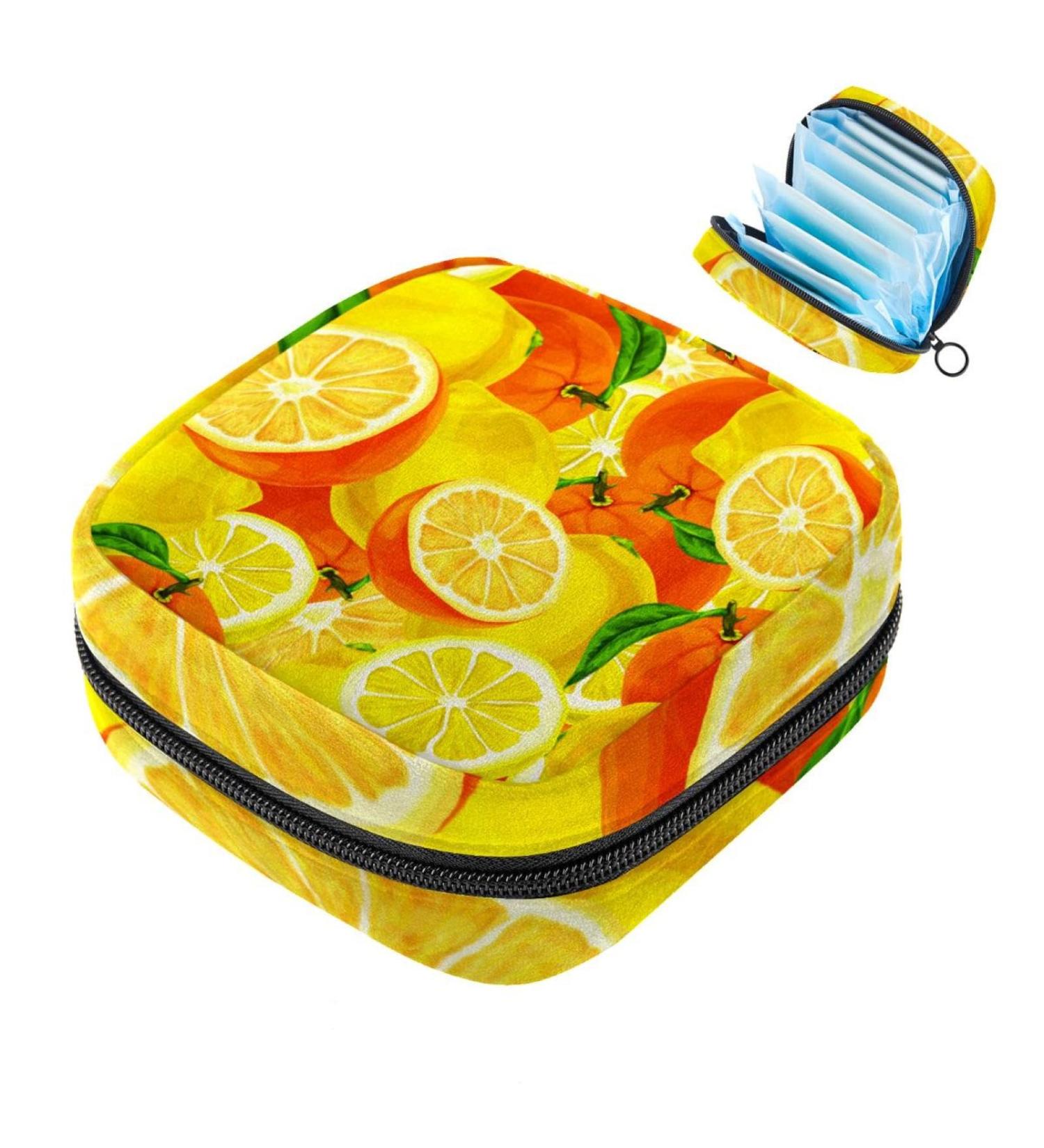 Stylish Portable Storage Bags for Women's Bandages & Menstrual Products | Yellow Lemon & Orange Design - Buy Online on GoSupps.com