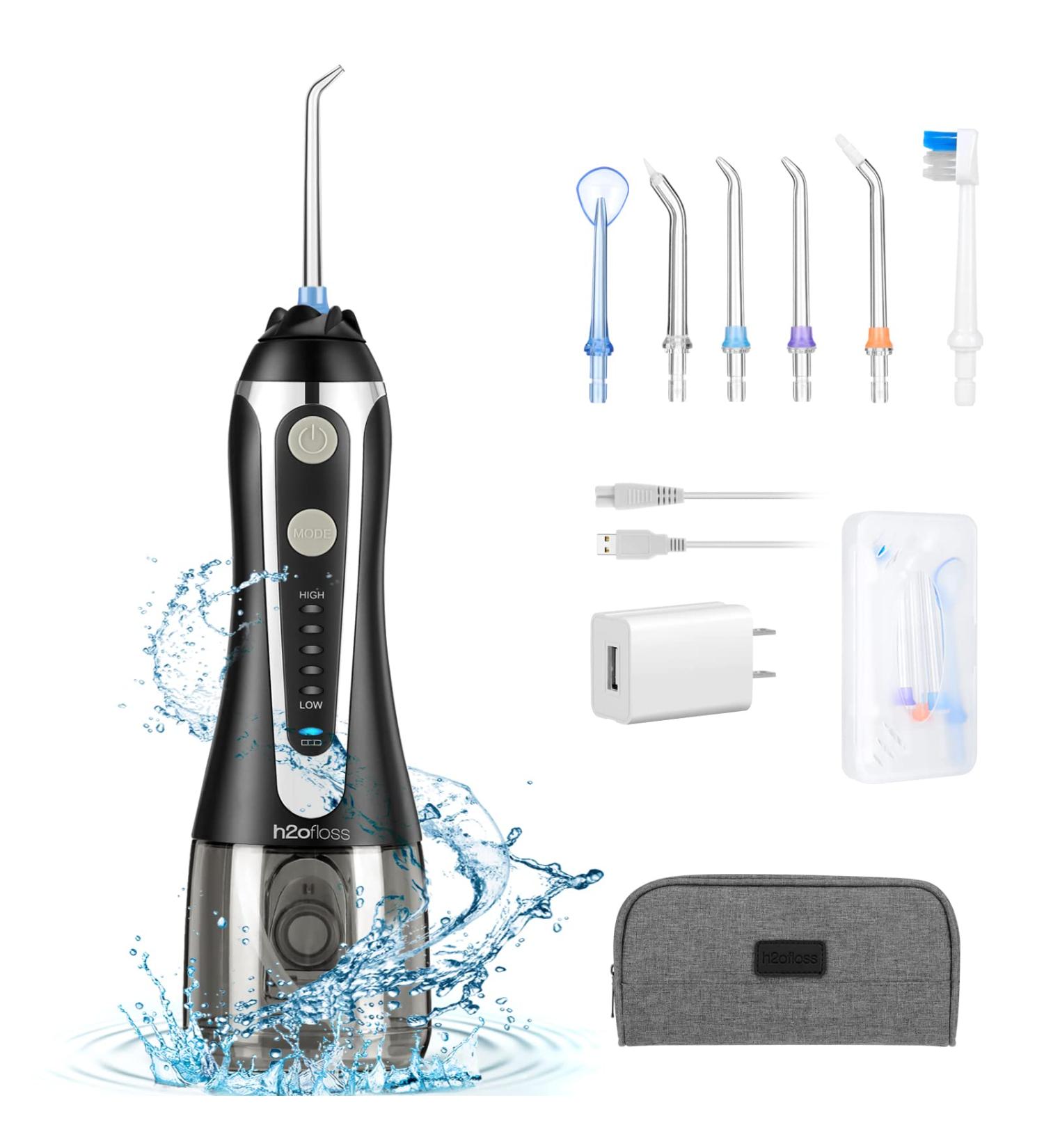 Water Dental Flosser - H2ofloss Cordless Oral Irrigator for Braces | Portable & Waterproof Rechargeable Teeth Cleaner with 6 Nozzles - Ideal for Travel - Buy Online on GoSupps.com