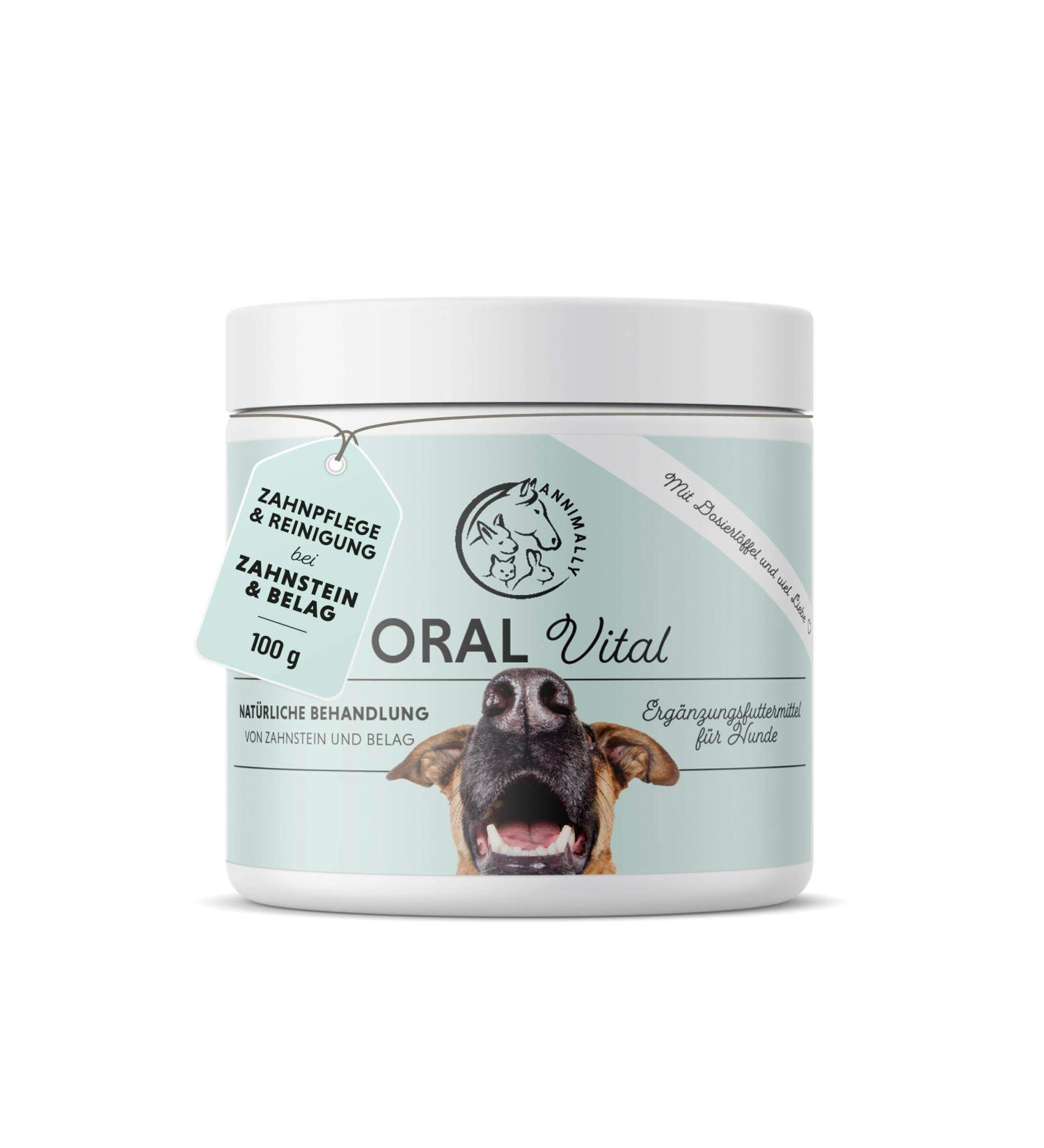 Annimally Dental Care Powder for Dogs - Natural Tartar Control & Tooth Cleaning for Yellow Teeth Bad Breath & Plaque (100g) - Effective Pet Oral Care - Buy Online on GoSupps.com