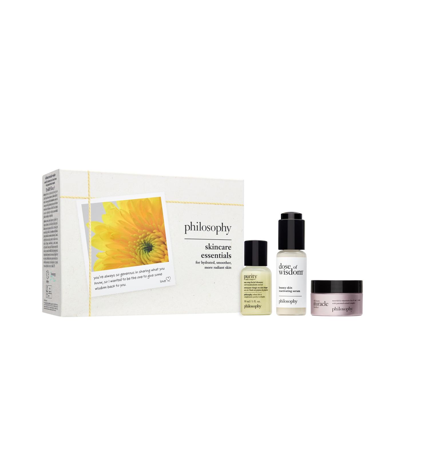 philosophy purity made simple one-step facial cleanser- with meadowfoam seed oil gently cleanses & melts away dirt oil & stubborn makeup paraben-free face wash 3-pc. skincare essentials gift set - Buy Online on GoSupps.com