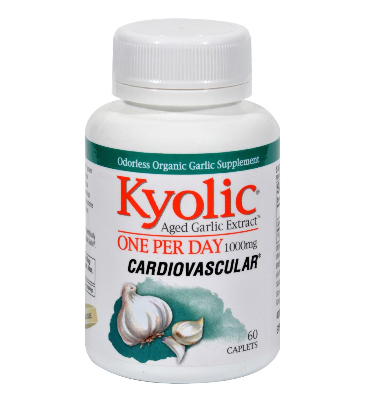 Kyolic Aged Garlic Extract 1000mg One Per Day Cardiovascular Support Caplets - 60 Count - Buy Online on GoSupps.com