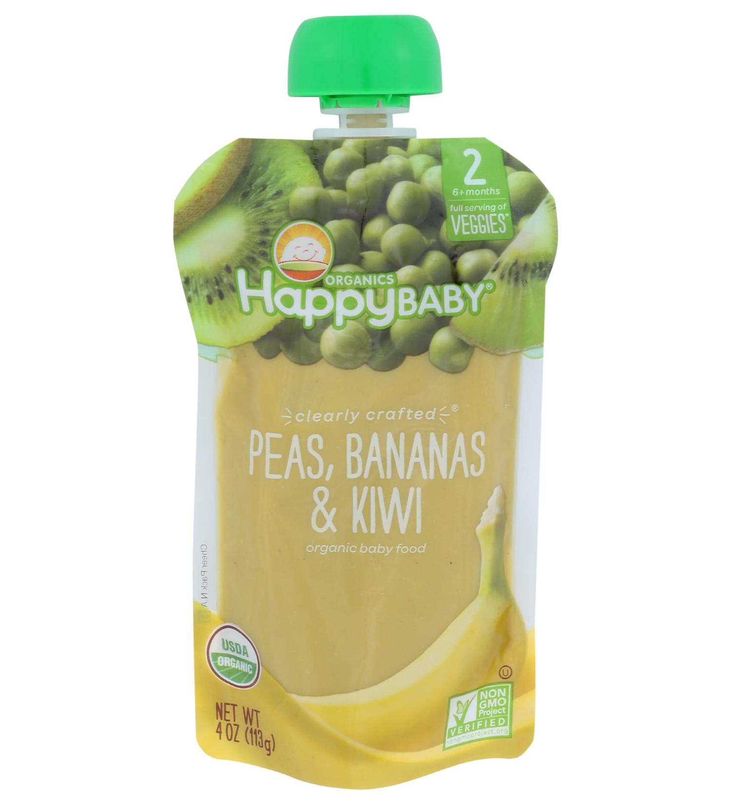 Happy Family Organics Stage 2 Baby Food - Peas, Bananas & Kiwi 4 oz (6+ Months) - Buy Online on GoSupps.com