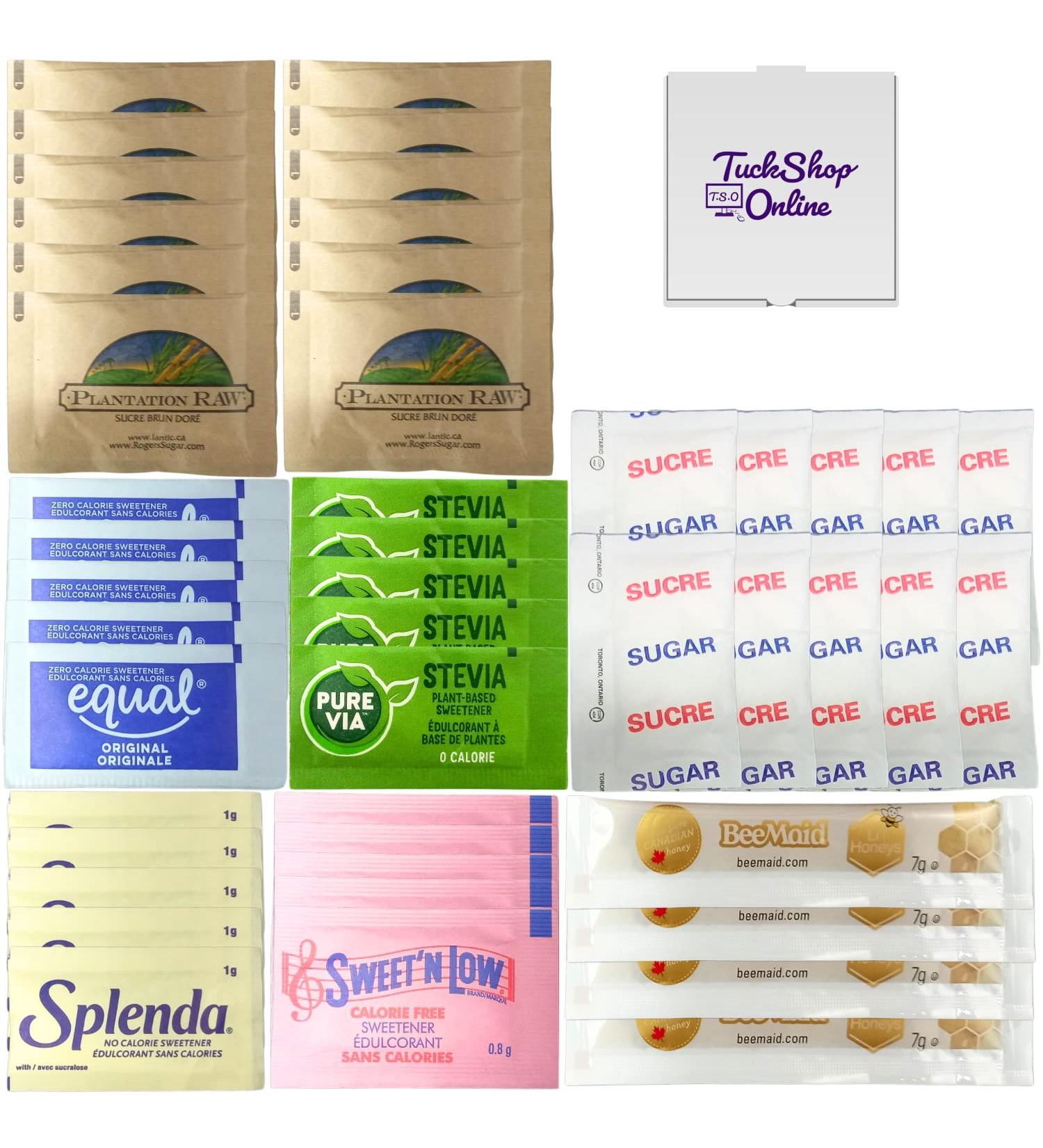 Sugar & Sugar Replacement/Substitute Packets for Coffee Cereal (370 Packets -Sugars Honey Stevia Splenda Sweet N Low Equal) - Buy Online on GoSupps.com