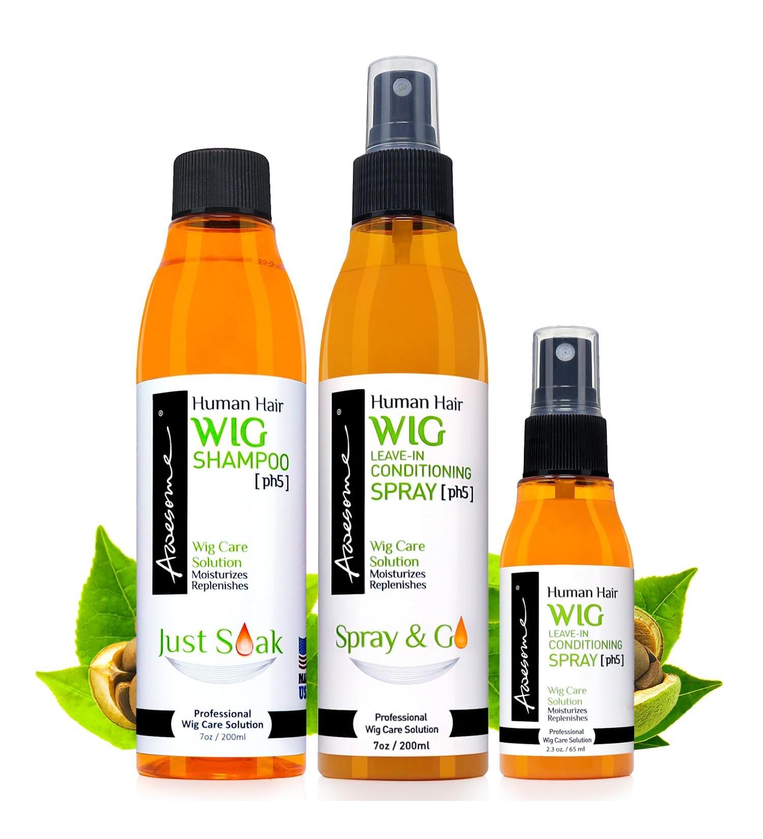 Premium Human Hair Wig Shampoo & Conditioner Set - 3 Pack for Silkiness Shine & Freshness | Prevent Dryness - 7 fl oz & Travel Size - Buy Online on GoSupps.com