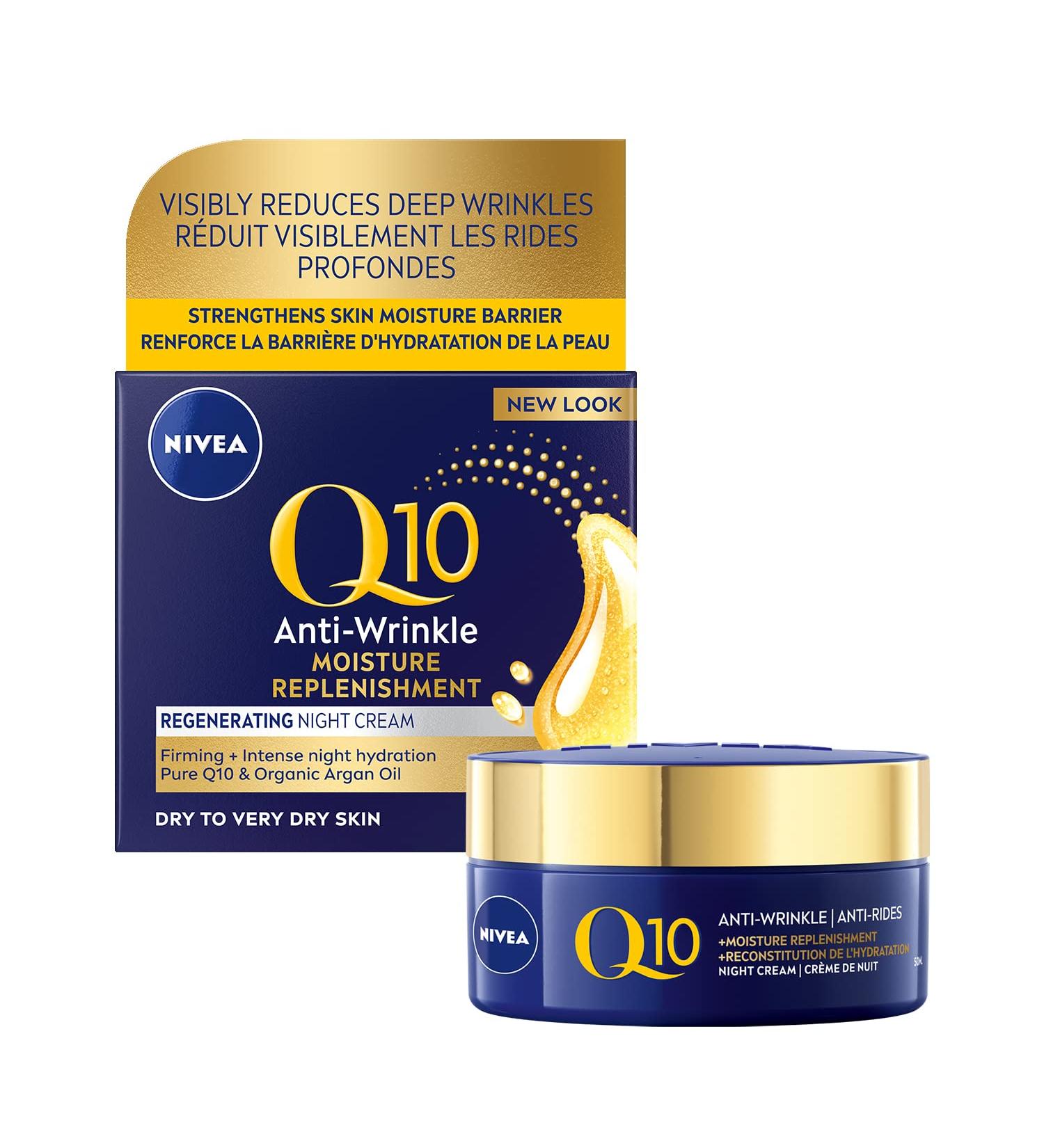NIVEA Q10 Anti-Wrinkle Moisture Replenishment Night Cream 50mL | Anti-wrinkle night face moisturizer with argan oil - Buy Online on GoSupps.com