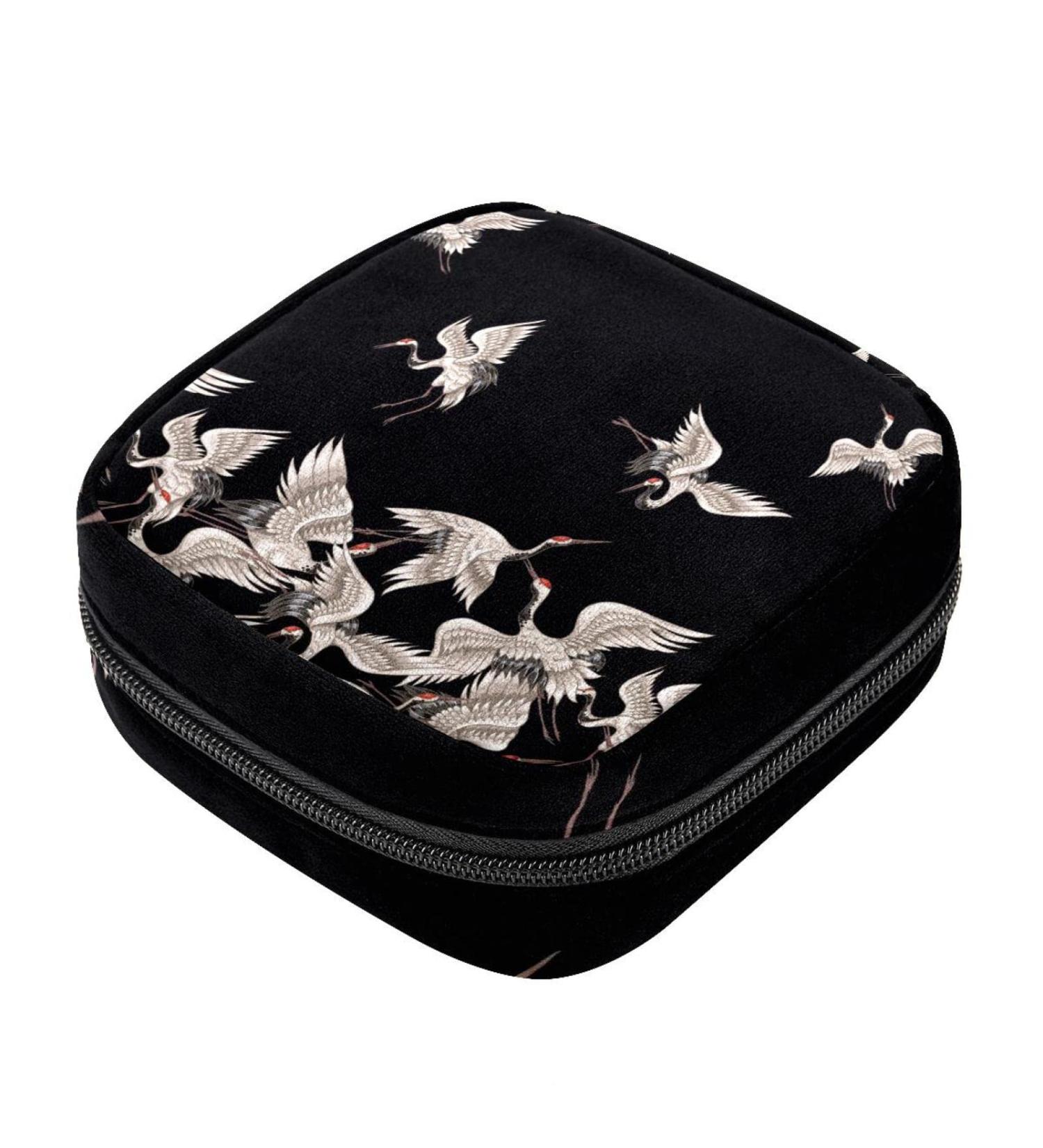 Japanese White Cranes Pattern Women's Bandages Storage Bags & Menstrual Cup Pouches - Portable & Stylish Solutions - Buy Online on GoSupps.com