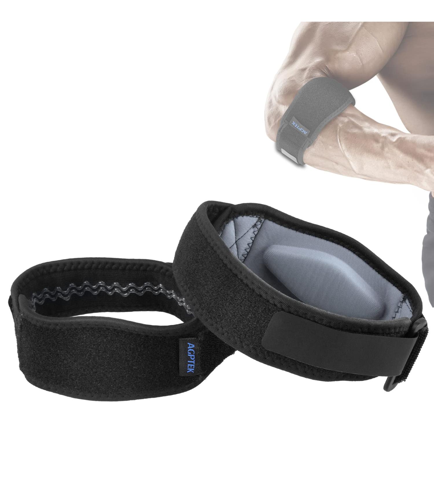 AGPTEK Elbow Bandage 2-Pack - Sports Compression Bandage with EVA Pad for Tennis Elbow & Fitness - Light Gray - Buy Online on GoSupps.com