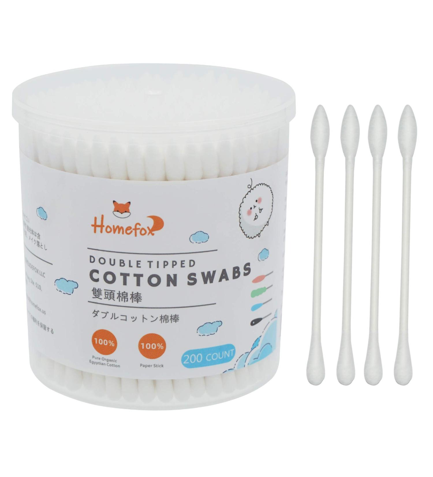 HOMEFOX Precision Pointed Cotton Swabs - 200 Count, Organic Double-Sided Buds, Chlorine-Free, Cruelty-Free, Soft & Gentle - White - Buy Online on GoSupps.com