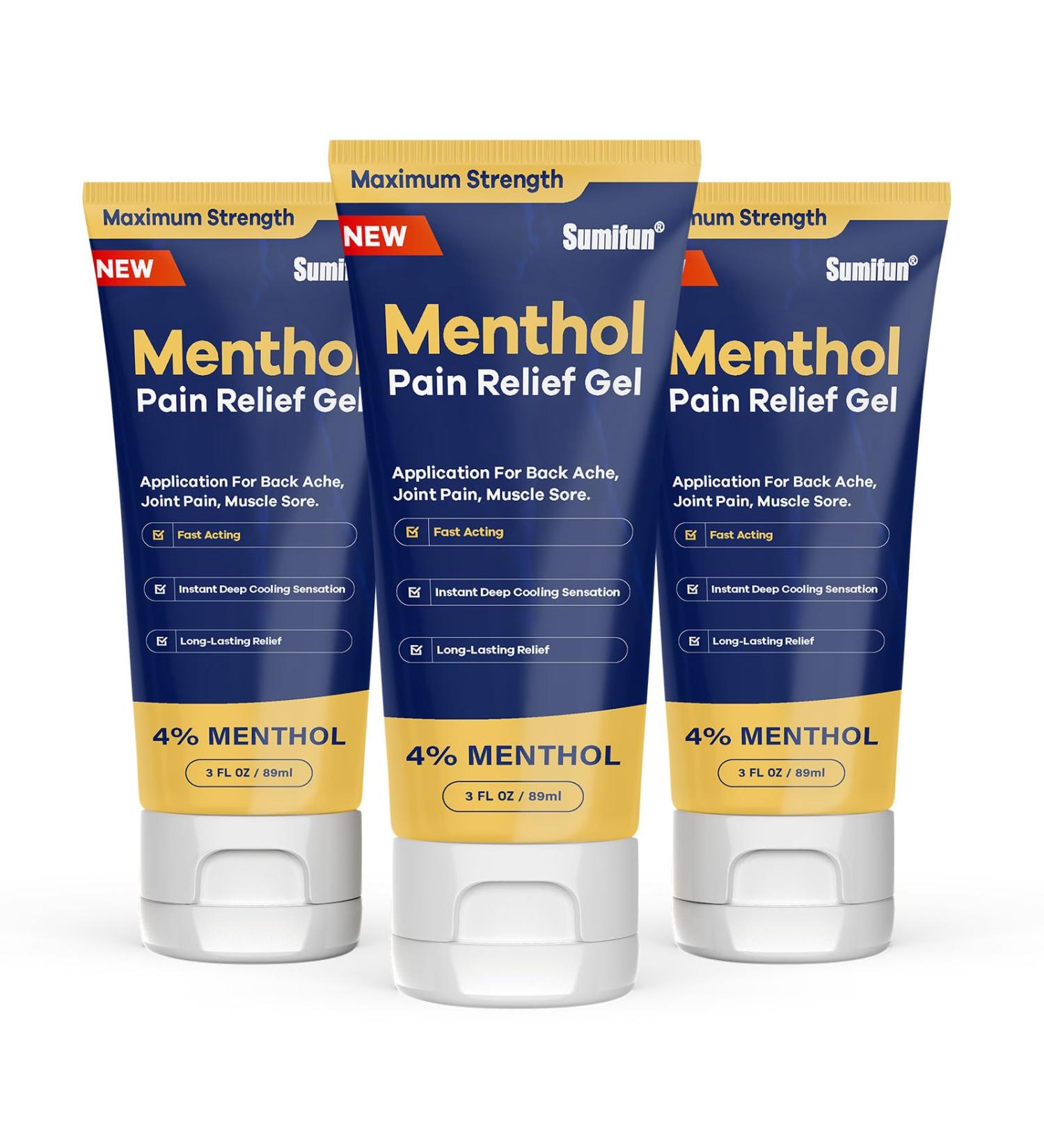 Sumifun 4% Menthol Pain Relief Gel - 3 Pack | Fast Relief for Neck Shoulder Knee & Back Pain | Non-Greasy Formula - International Shipping Available - Buy Online on GoSupps.com