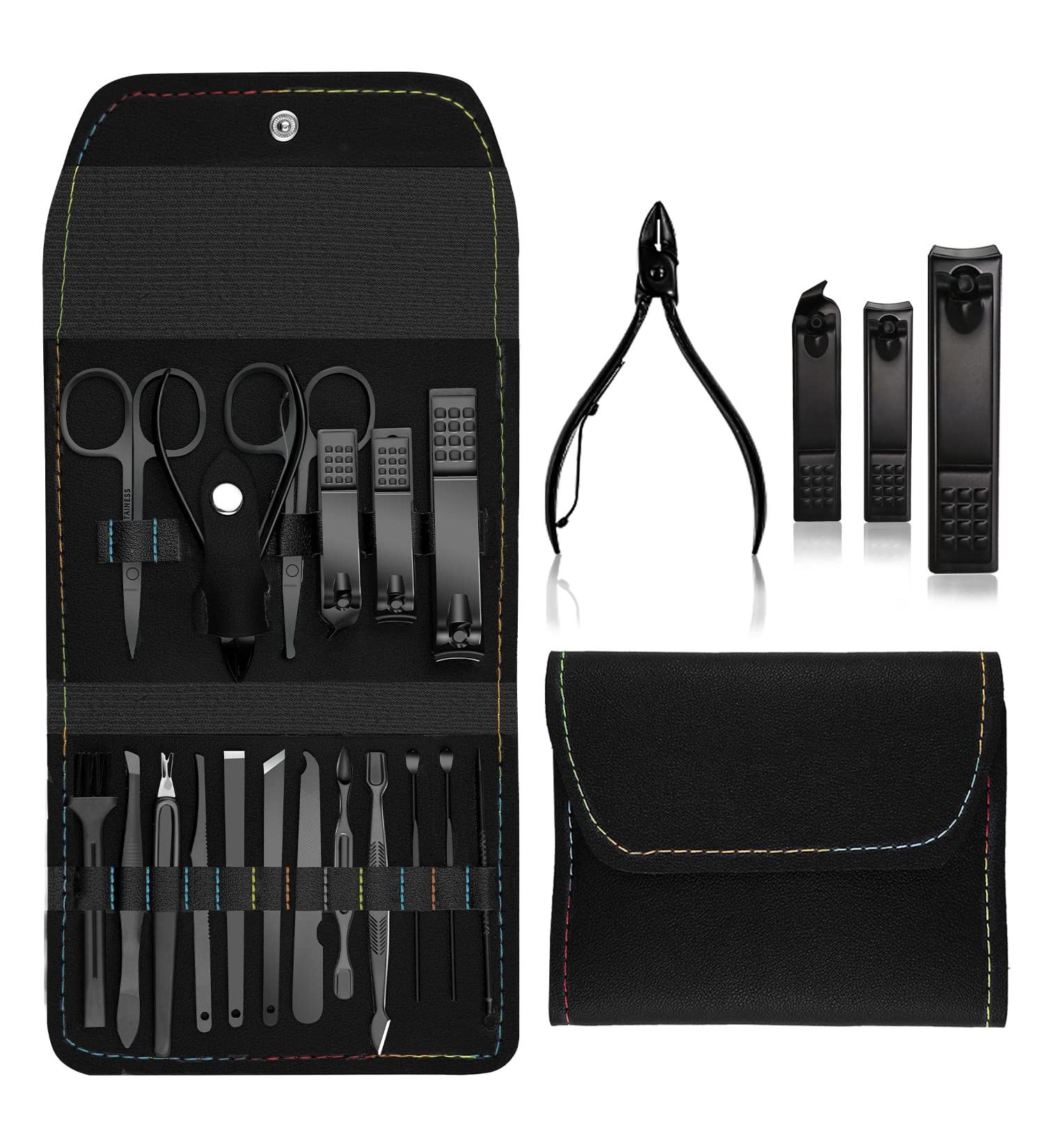 Professional 18 in 1 Manicure Set for Women & Men - Black | Nail Clippers, Pedicure Kit, Grooming Tools Included - Buy Online on GoSupps.com