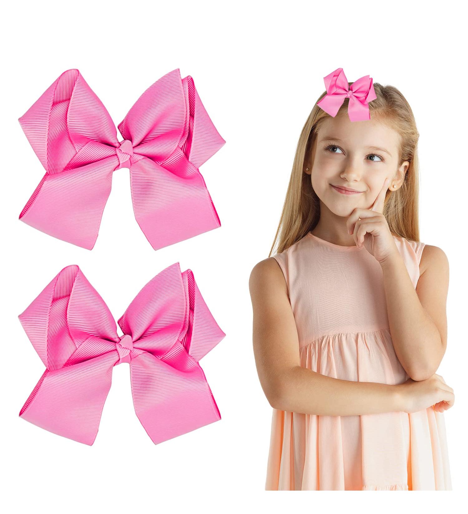 Pink 6 Inch Ribbon Hair Bow Clips - Fashionable Hair Accessories for Girls, Women, Toddlers - Perfect for Christmas, Wedding, Birthday - Alligator Clips - A3HDJFJ - Buy Online on GoSupps.com