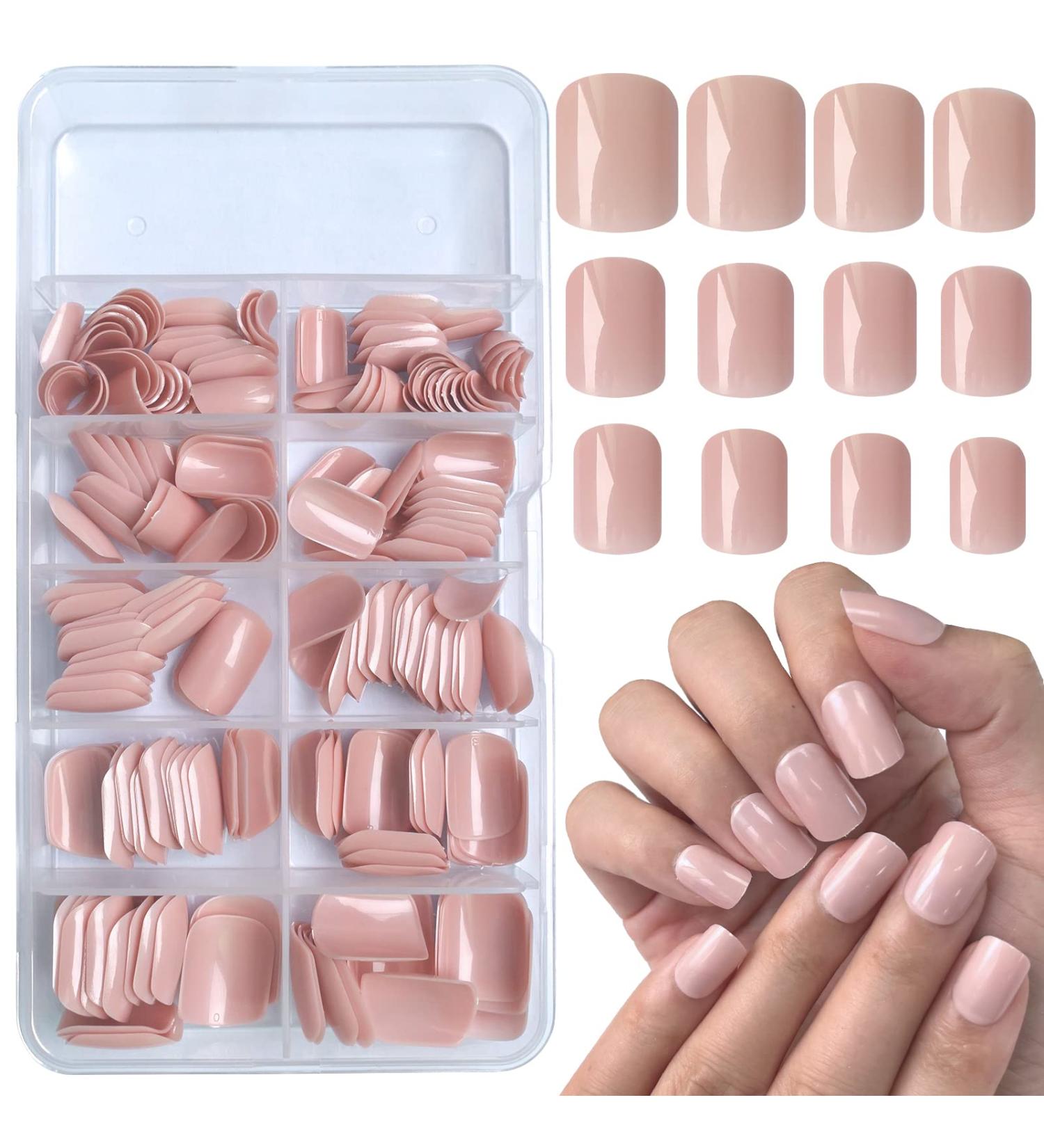 Bellelfin 240pcs Nude Pink Short Square Press on Nails with Adhesive Tabs - Glossy False Nail Tips for Women and Girls - Buy Online on GoSupps.com