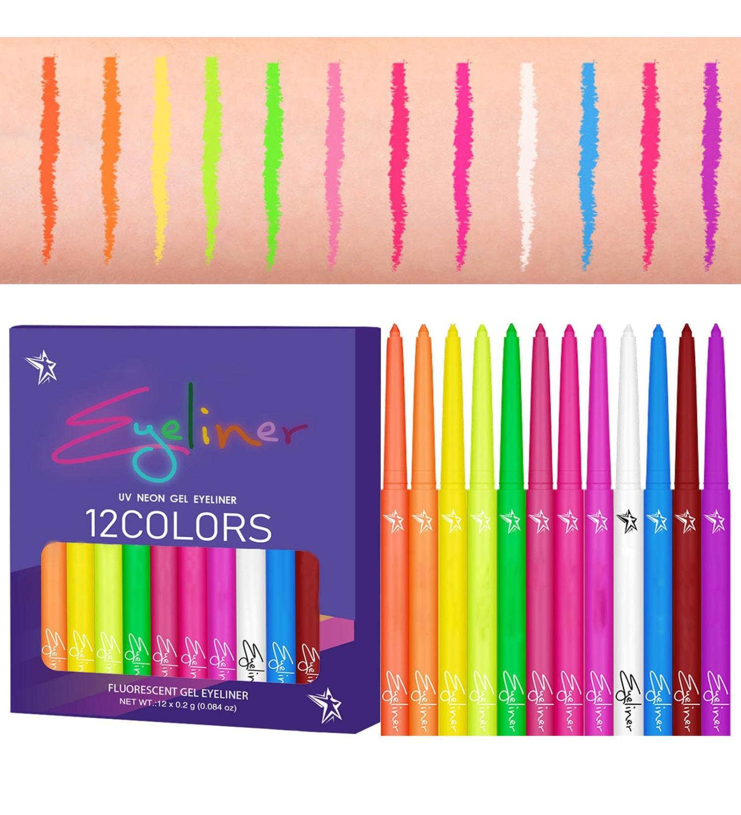 Color Eye Liner | 12 Colors High-Precision Pen Tip Liquid Liner Waterproof UV Fluorescent Eyeliners | Neon Glow Supplies Highly Pigmented Graphic Liners for Long-lasting Wearing - Buy Online on GoSupps.com