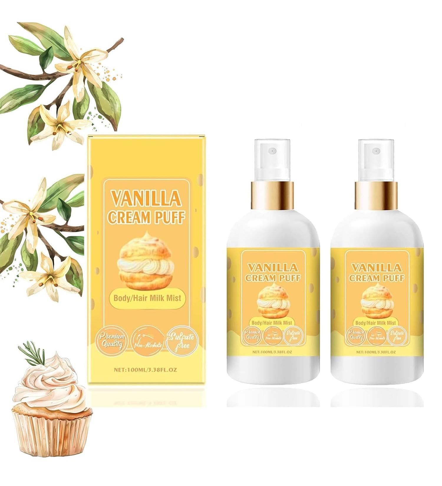 Vanilla Cream Puff Body Milk Mist Body/Hair Milk Mist Body Spray For Women Vanilla Perfume Long Lasting Moisturizing Ideal Gifts for Women 2PCS-B - Buy Online on GoSupps.com