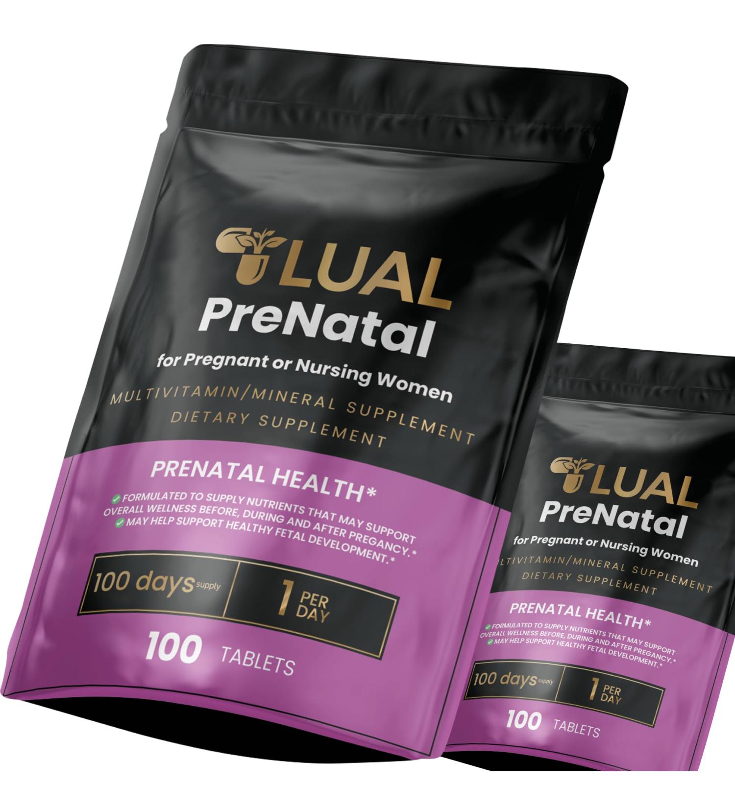 LUAL Prenatal Multivitamin | Prenatal Vitamins for Women | Pregnancy Must Haves Folate Supplement Prenatal Multivitamin 100 Tablets (2 Pack)