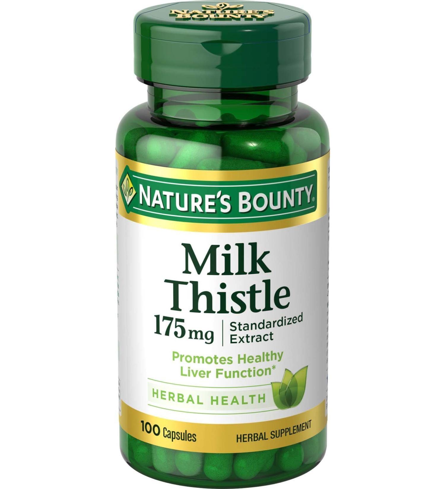 Nature's Bounty Milk Thistle Herbal Health Supplement - 175mg, 100 Softgels - Supports Liver Health - Buy Online on GoSupps.com