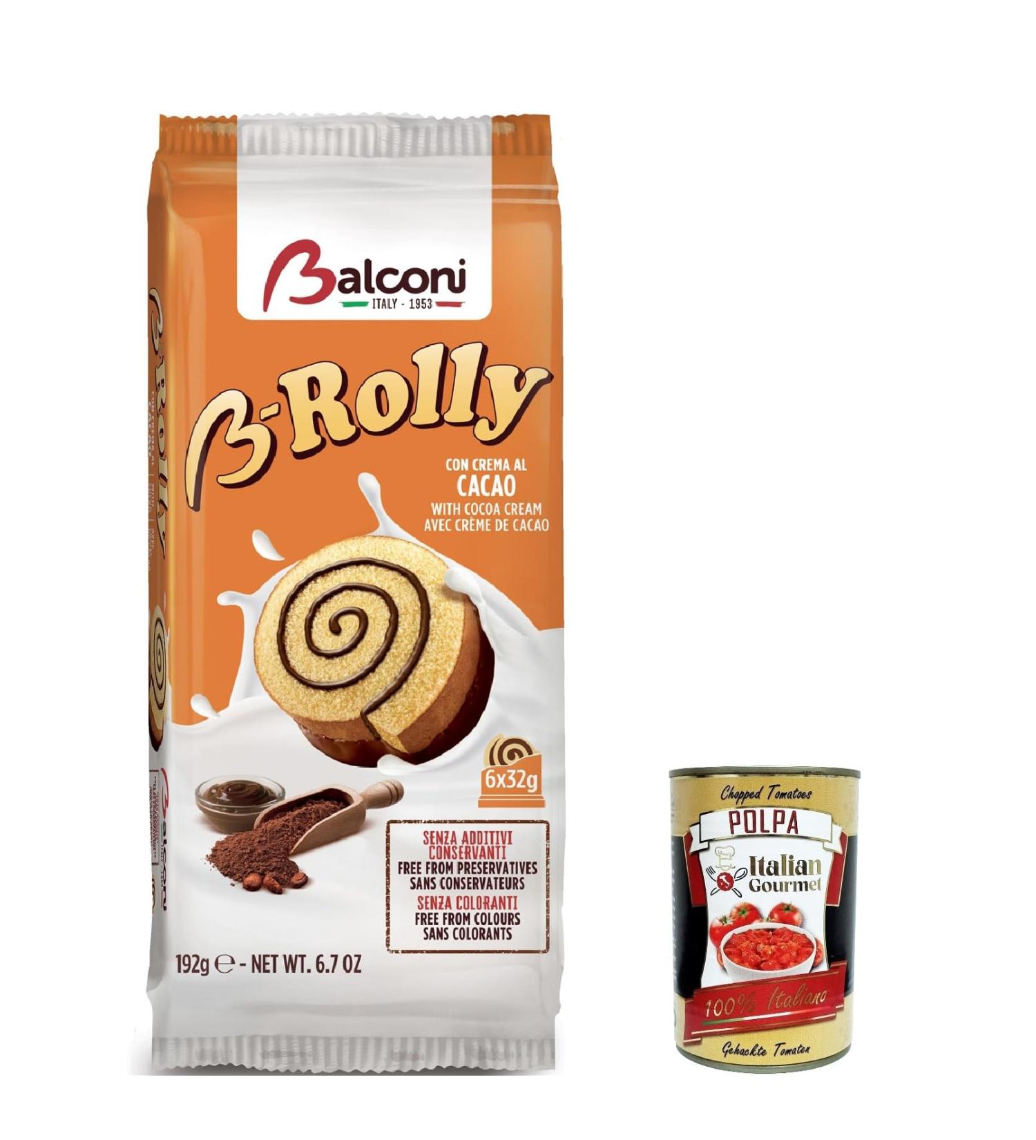  Italian Gourmet E.R. Balconi B-Rolly Snack Dolce da forno con farcitura al cacao (Pack of 6 sweet treats with cocoa filling 192 g + Italian gourmet polpa 400 g) - Buy Online on GoSupps.com