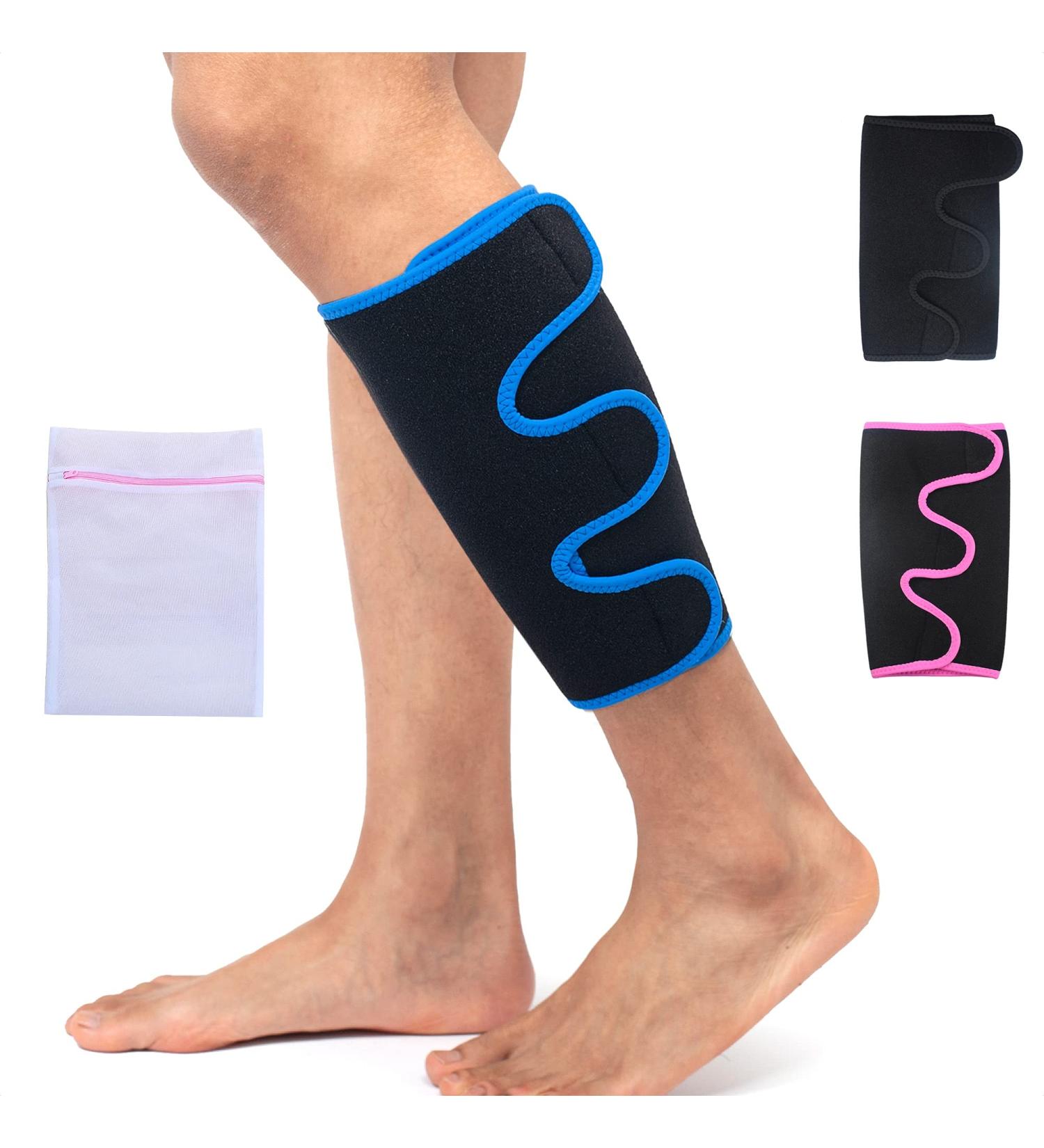 Neoprene Calf Sleeve Support for Shin Splint - 360 Relief for Pain Relief in Cycling, Running, Jogging, and More | Black/Blue with Mesh Laundry Bag - Buy Online on GoSupps.com