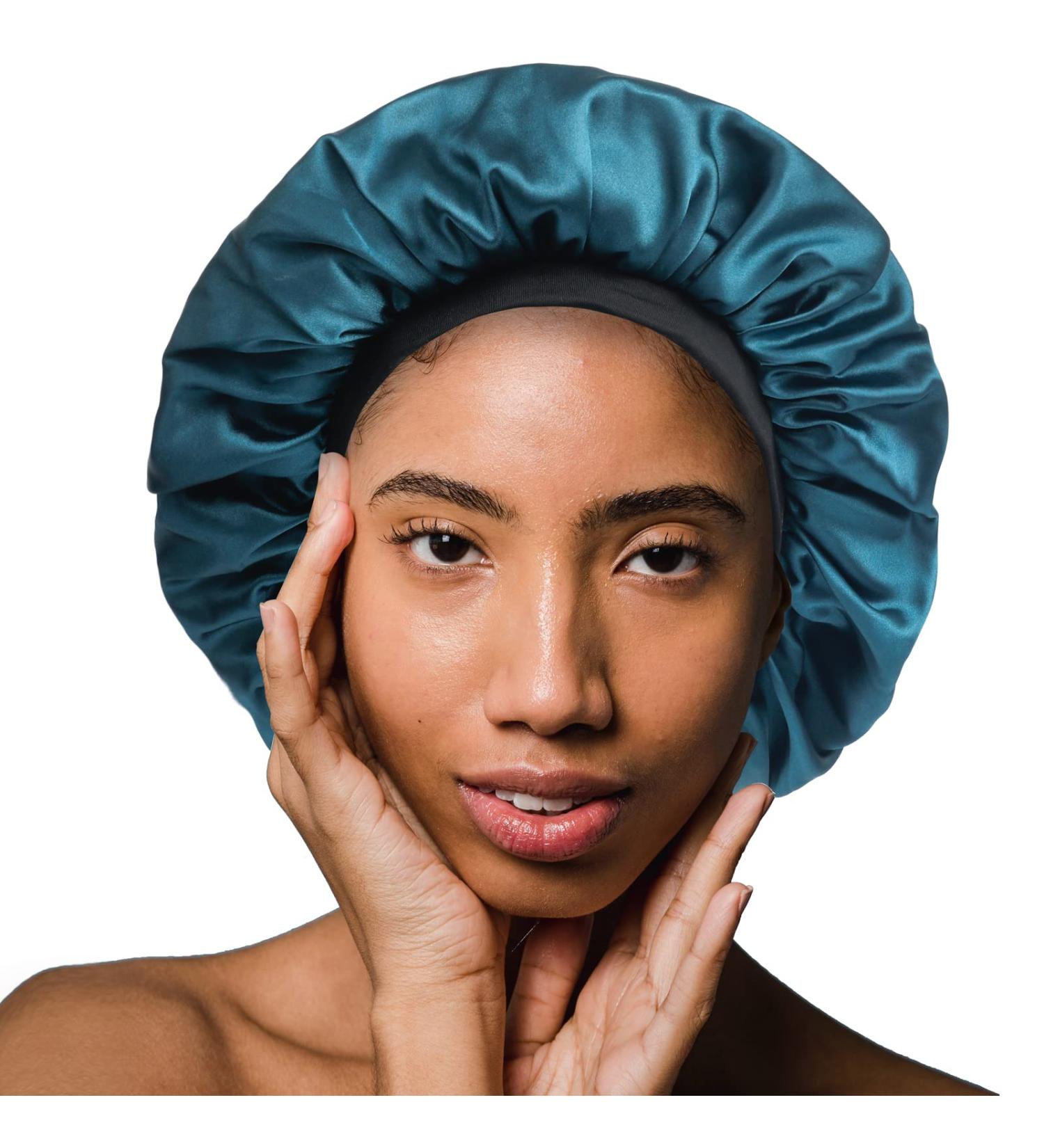 GBS Double Layer Silky Satin Bonnet for Women Hair Care with Soft Adjustable Wide Headband - Jumbo Reversible Satin Sleep Cap Teal & Green - Buy Online on GoSupps.com