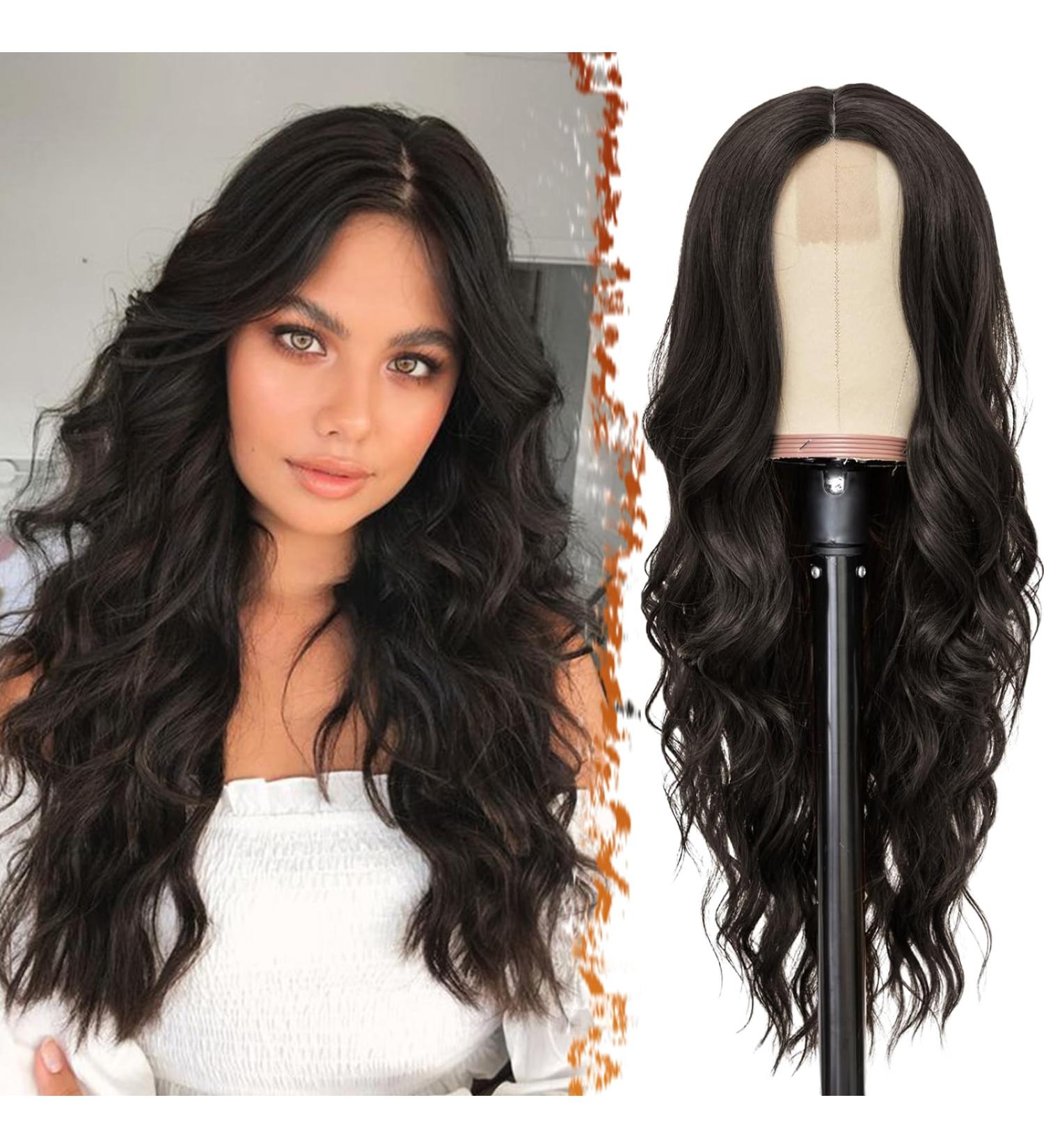 Buy BARSDAR Long Brown Wavy Wig - 66cm Middle Parting Dark Brown Synthetic Hair Replacement for Women | Daily Party & Cosplay Use - Buy Online on GoSupps.com