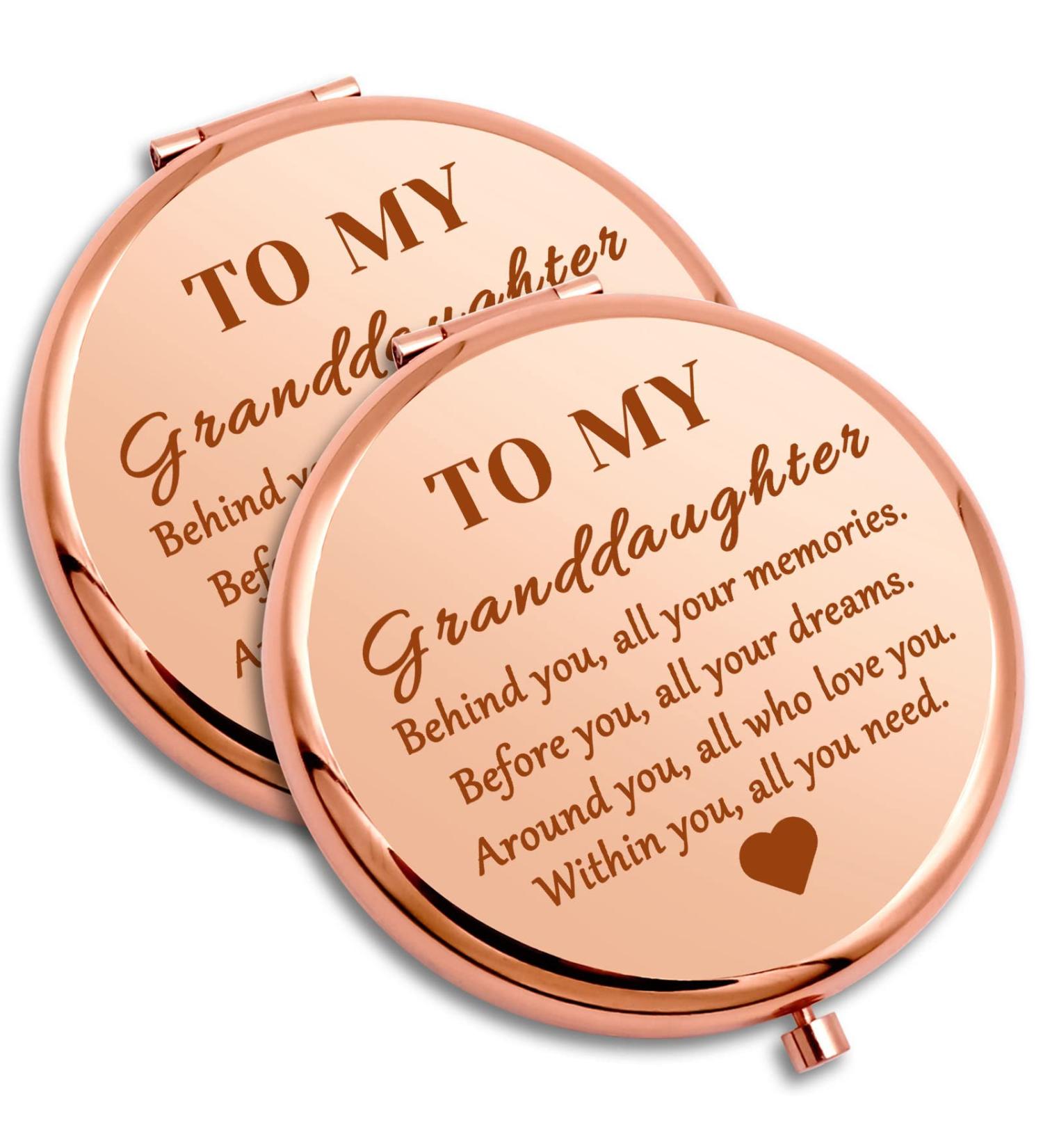 2 Pack Granddaughter Compact Mirror Set - Inspirational Gifts from Grandma & Grandpa for Teen Girls - Encouragement Gift for Birthday & Graduation - Buy Online on GoSupps.com