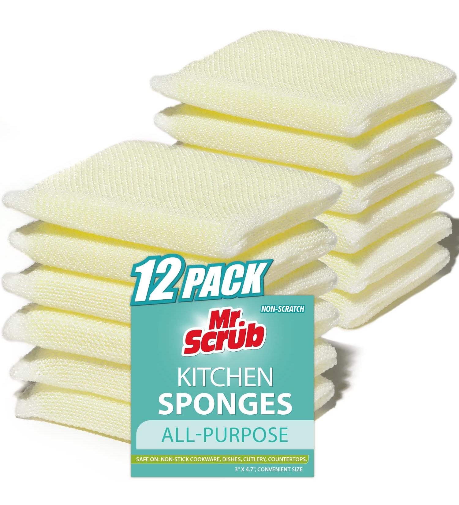 Mr. Scrub 12 Pack All-Purpose Non-Scratch Kitchen Sponges - Ideal for Washing Dishes, Cleaning Kitchen and Bathroom - Premium Scrub Sponge and Scrubbers - Buy Online on GoSupps.com