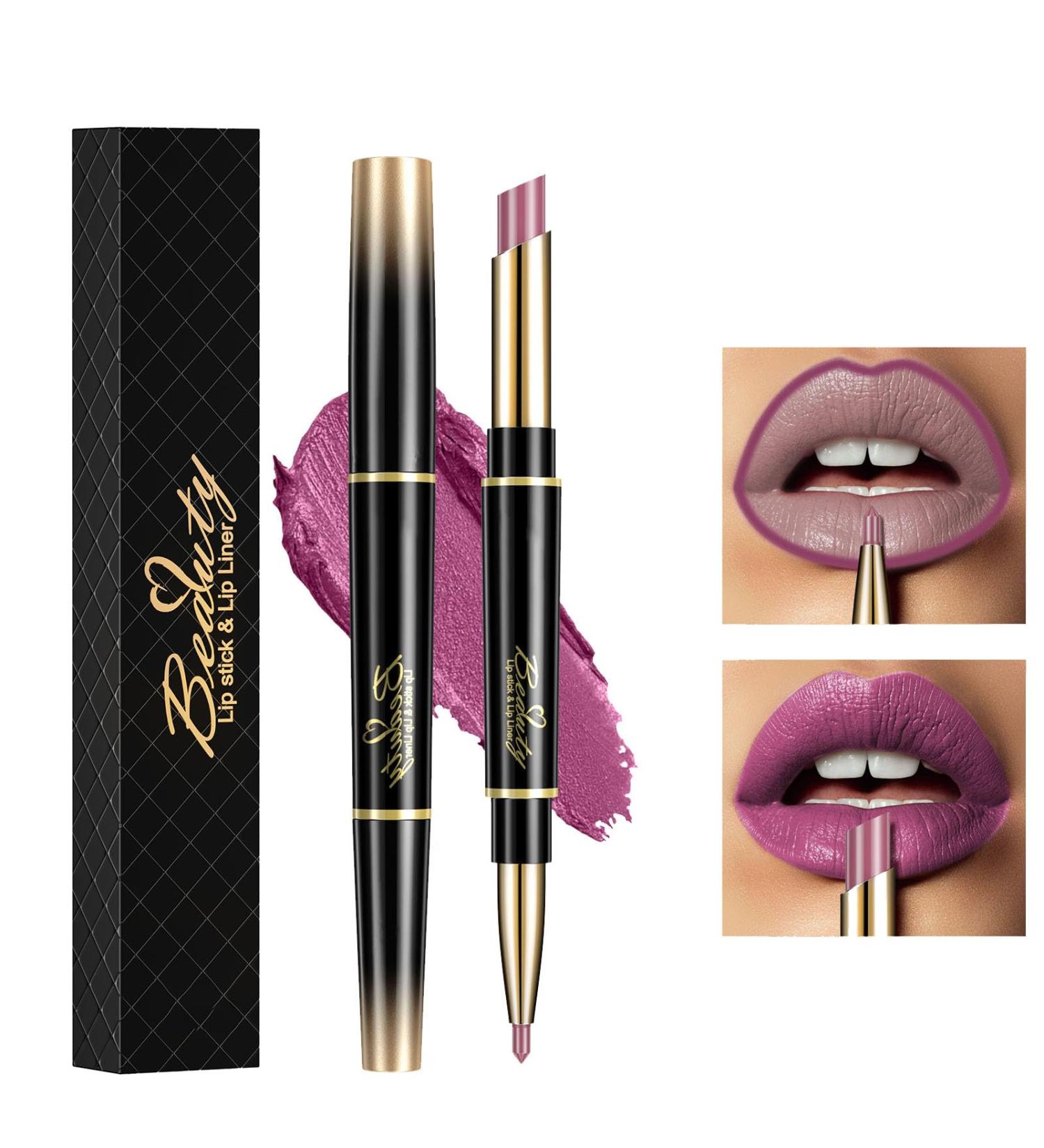 ChaneeHann 2-in-1 Lipstick & Liner Set - Rose Red Matte Waterproof Lip Liner and Lipstick Duo for Girls - Buy Online on GoSupps.com