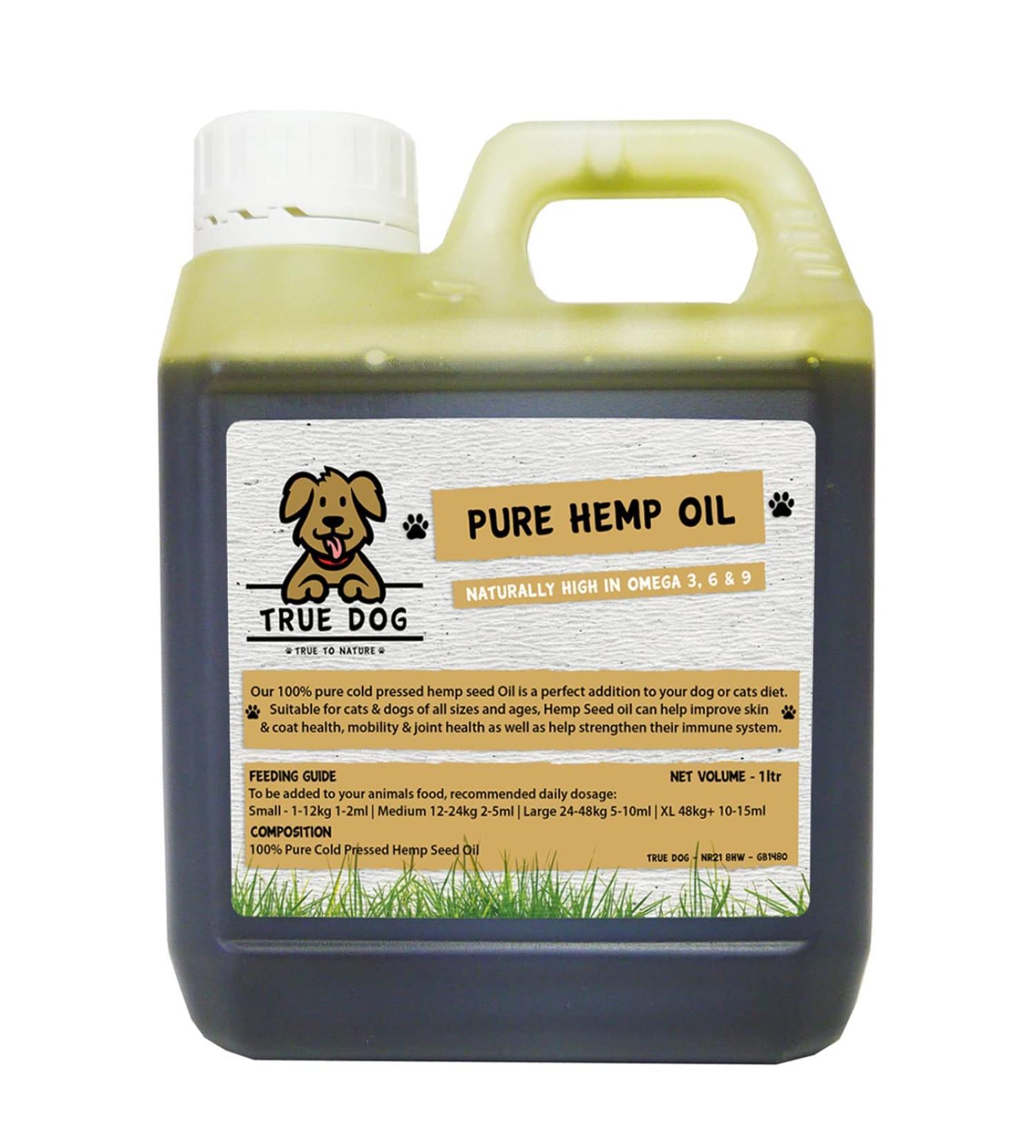 True Dog Hemp Oil for Dogs - Natural Dog & Cat Feed Supplement with omega 3 6 9 support hip joint & dog calming- 100% Pure Cold Pressed (1ltr)