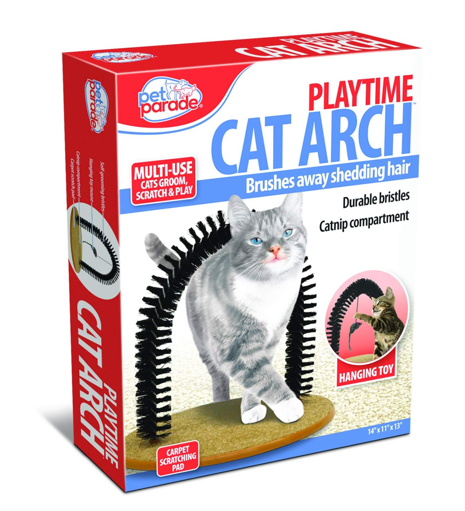 Pet Parade Self-Grooming Cat Arch with Hanging Toy - Hairball Prevention and Shedding Control - Black - Buy Online on GoSupps.com