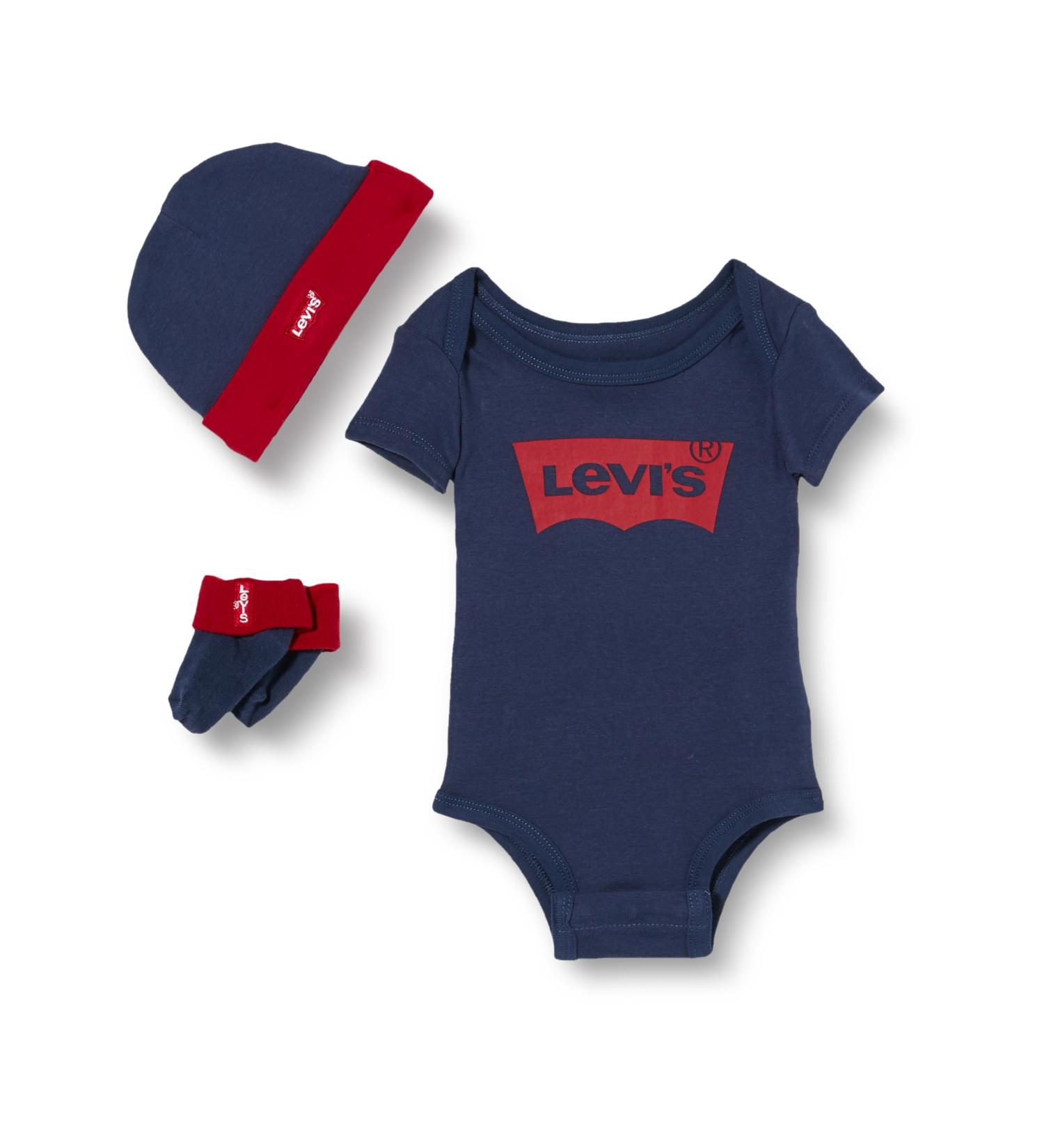 Levi's Baby Boys' Classic Batwing Infant Hat Bodysuit Bootie Set 3pc - Dress Blues (6-12 Months) - Buy Online on GoSupps.com