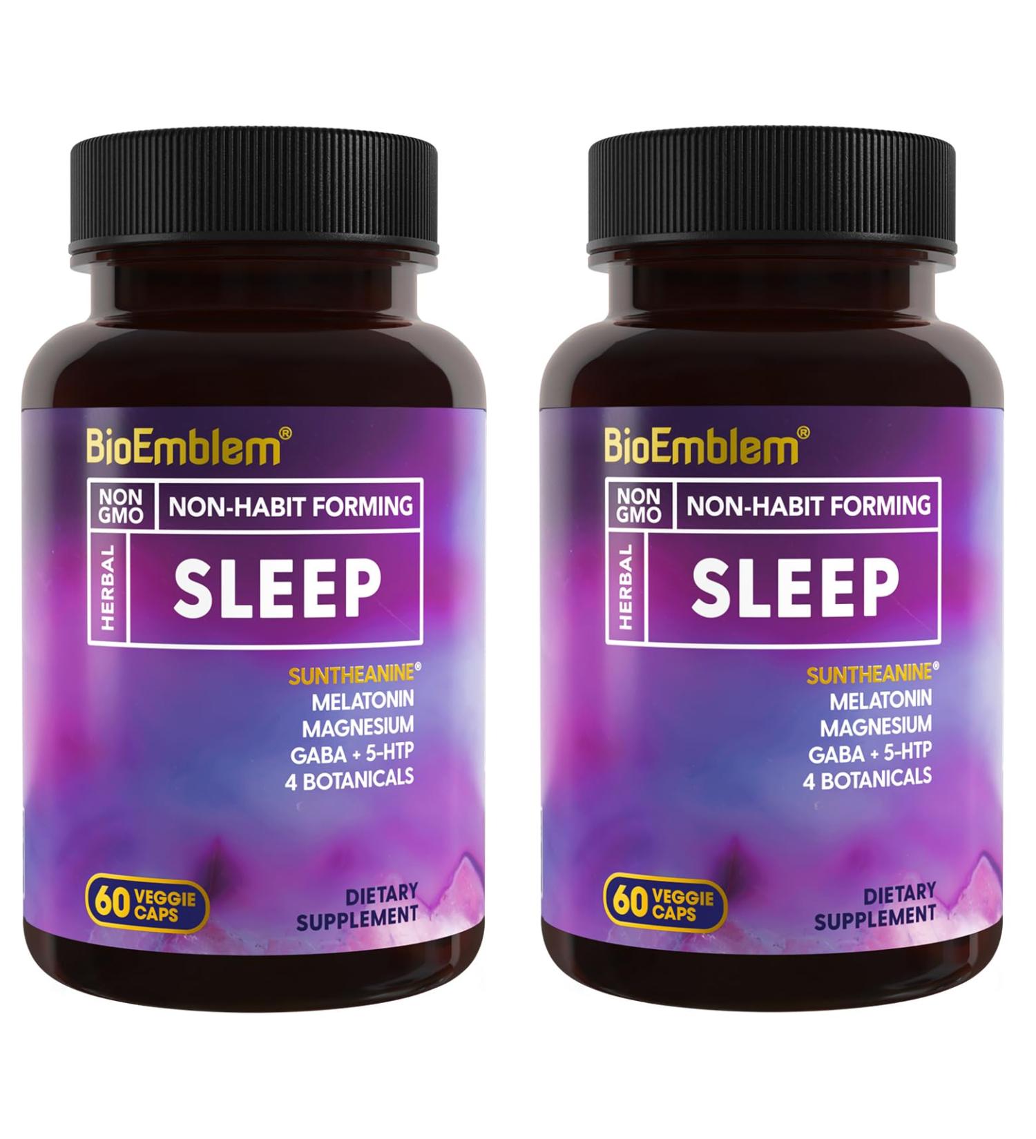 BioEmblem Natural Sleep Aid for Adults with Melatonin Valerian Root Suntheanine & More | Healthy Sleep Supplement | Herbal Sleeping Pills | 60 Capsules 2 Pack 2pack_60 Capsule - Buy Online on GoSupps.com