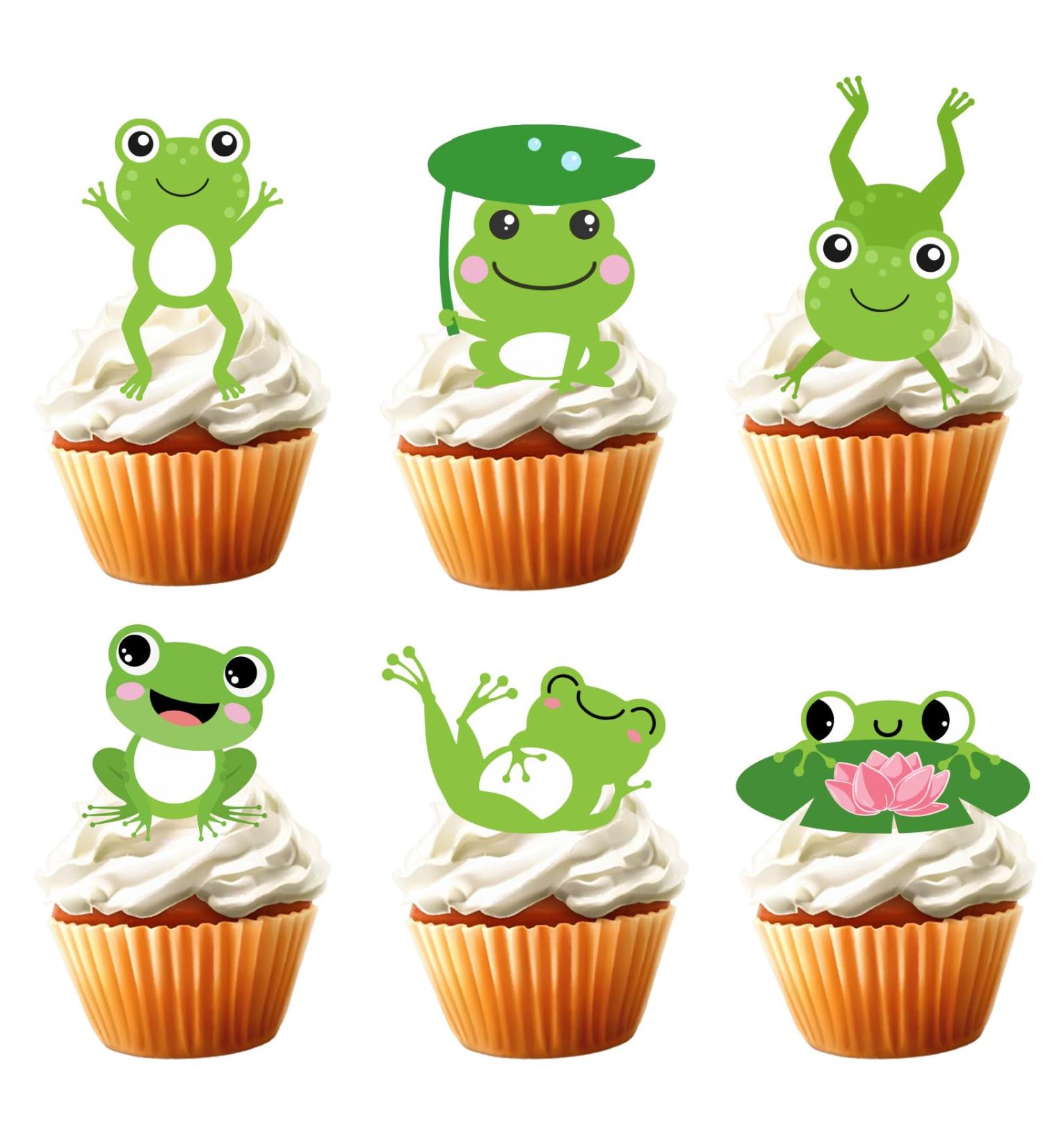 18pcs Frog Cupcake Toppers for Boys Girls Baby Shower Green Glitter Frog Cake Decorations Fairy Tales Woodland Mushroom Frog Party Decorations Supplies - Buy Online on GoSupps.com