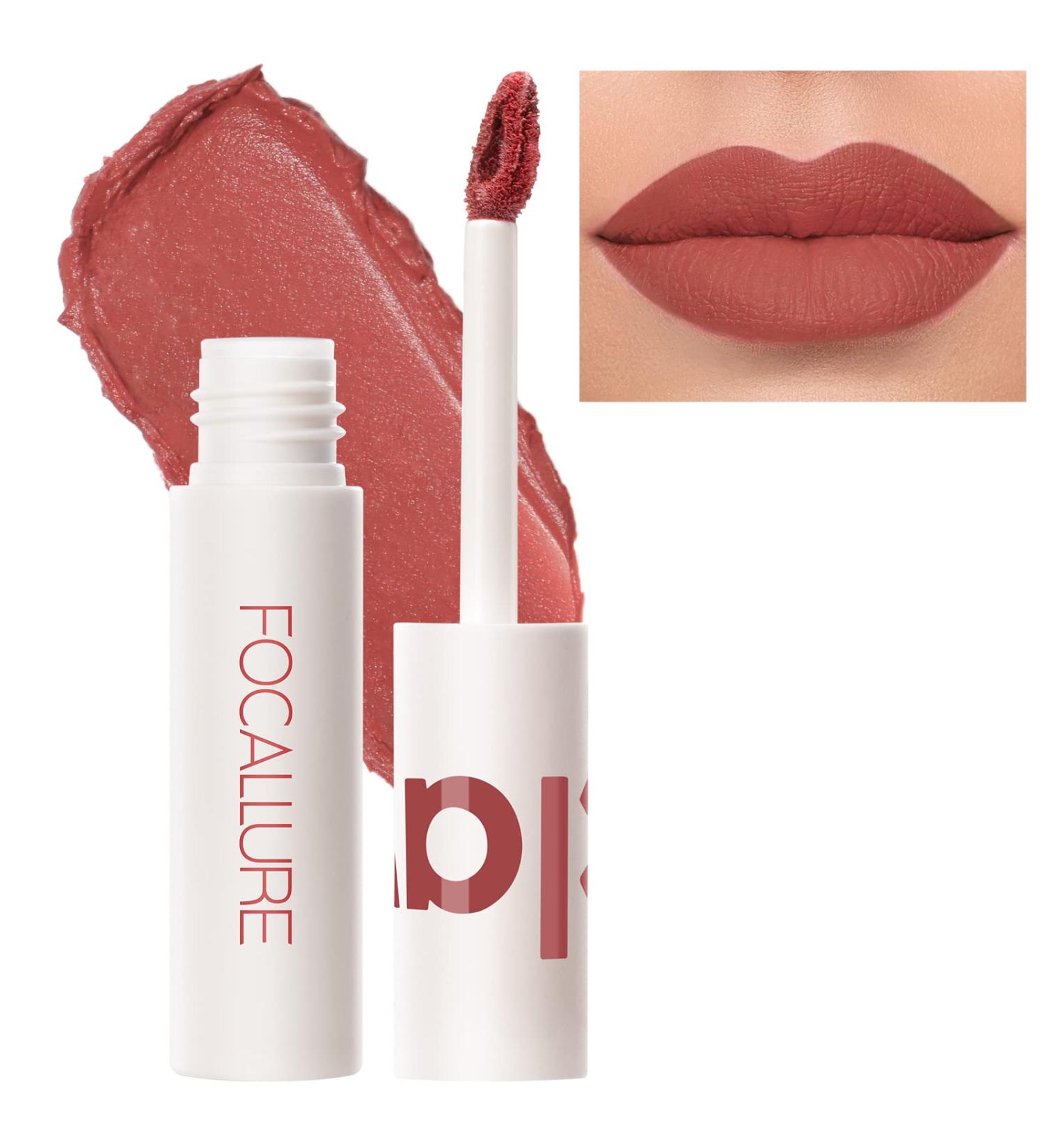 FOCALLURE Velvet Matte Liquid Lipstick Satin-Finish | High Pigmented Lip Color | Cheeks and Lips Tint | Lightweight & Quick-Drying | Clay Crush 203 - Buy Online on GoSupps.com